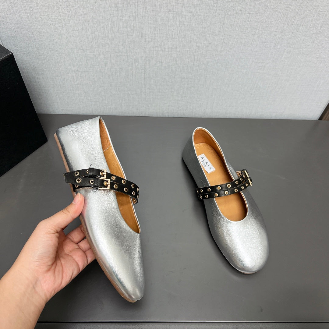 ALAIA MARY JANE SHOES IN SILVER LAMBSKIN SILVER HARDWARE - 35