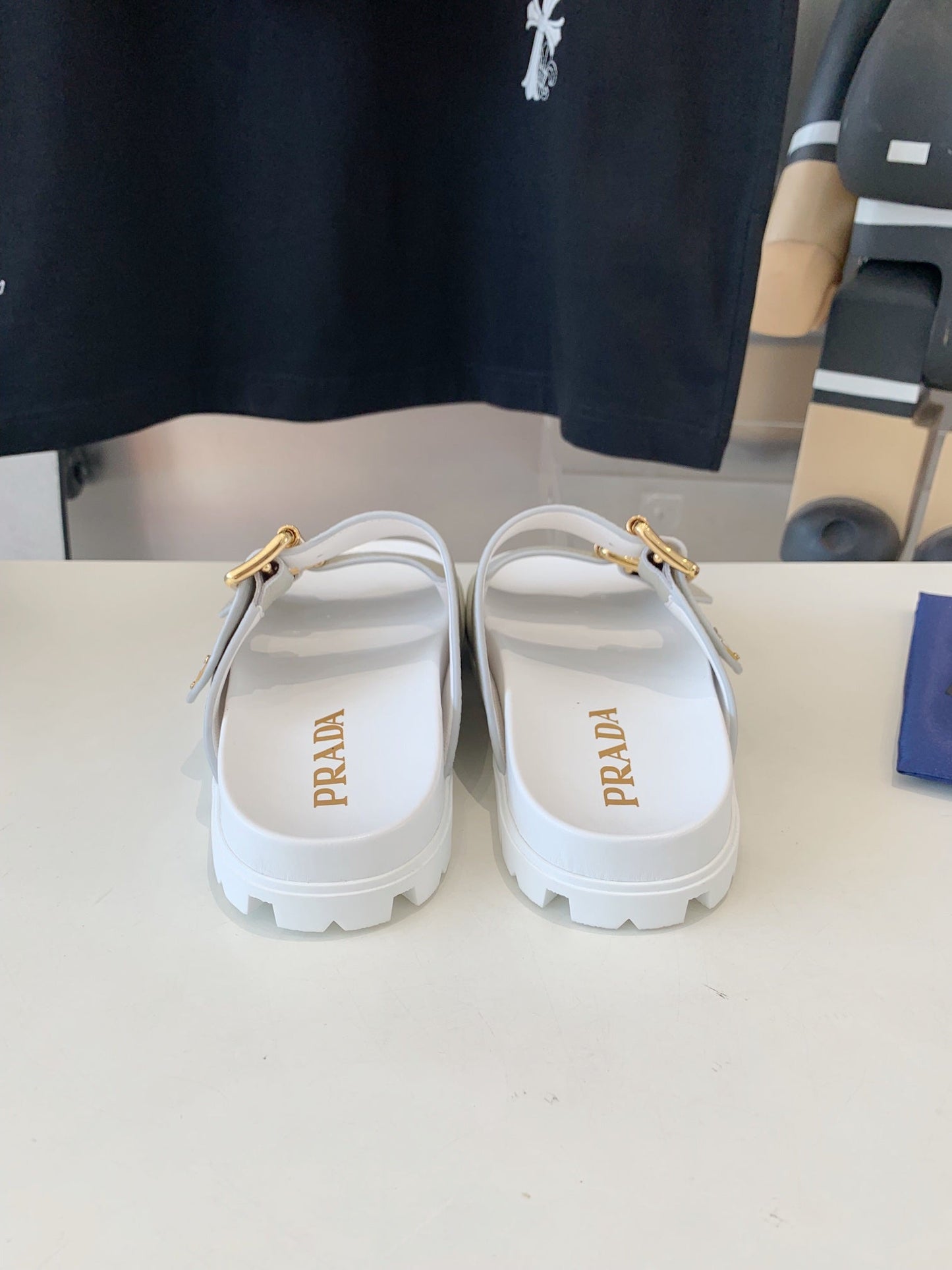 PRA STRAP SLIDES SANDALS WHITE AND LIGHT GRAY SUEDE - 35