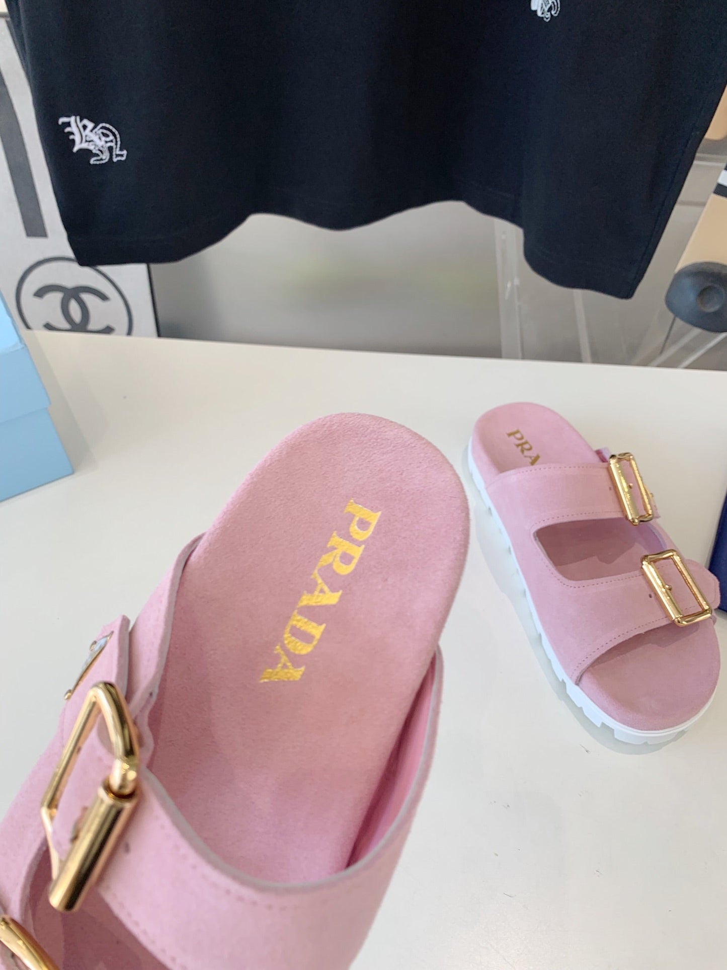 PRA STRAP SLIDES SANDALS PASTEL PINK SUEDE - 35