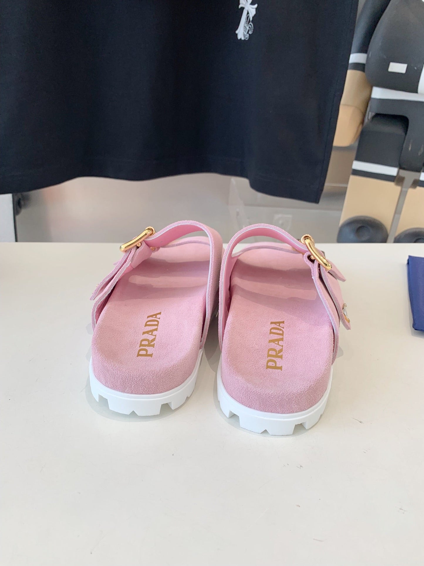 PRA STRAP SLIDES SANDALS PASTEL PINK SUEDE - 35