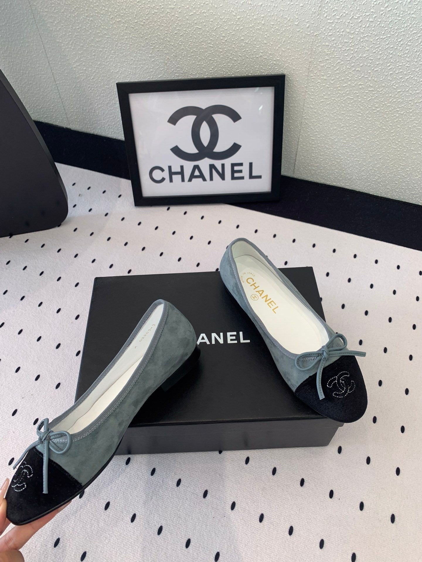 BALLET FLAT ICEBERG BLUE MIX BLACK VELVET - 34
