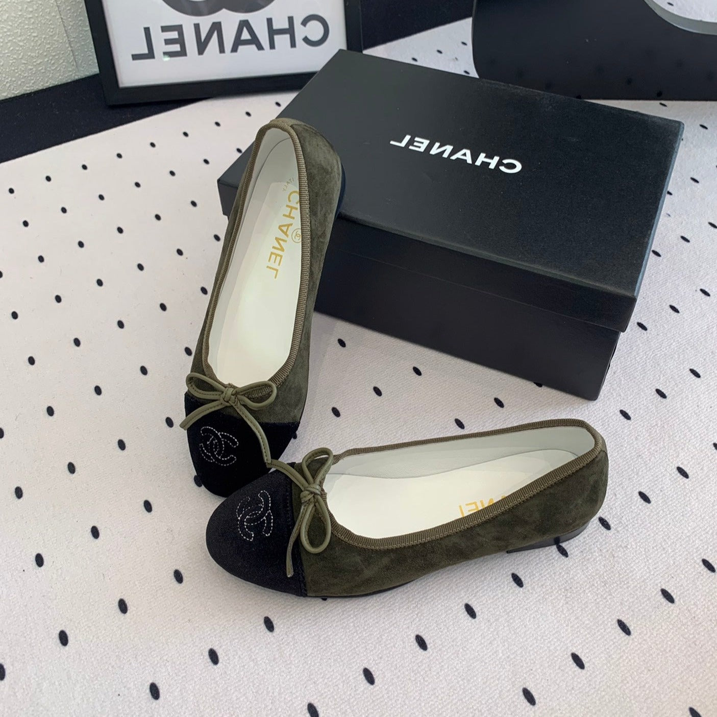 BALLET FLAT OLIVE GREEN MIX BLACK VELVET - 34