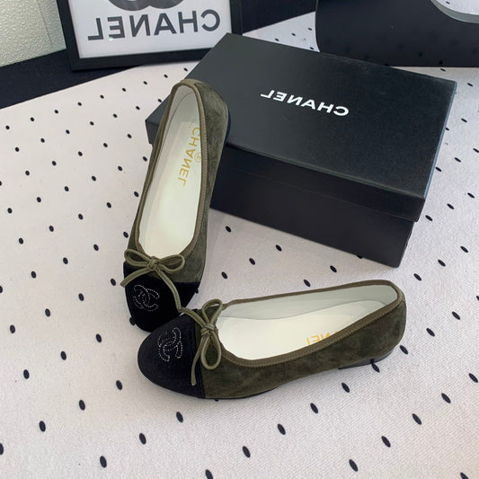 BALLET FLAT OLIVE GREEN MIX BLACK VELVET - 34