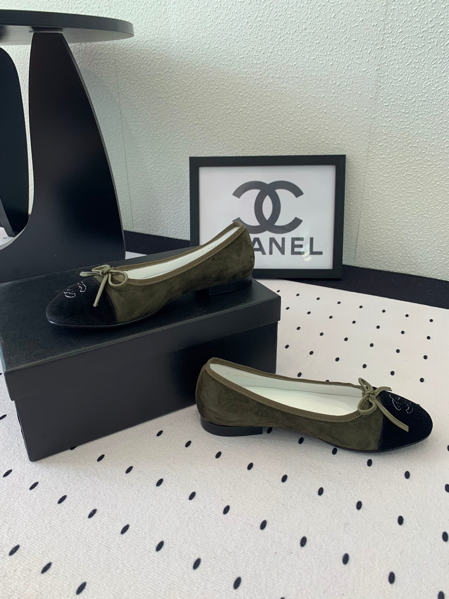 BALLET FLAT OLIVE GREEN MIX BLACK VELVET - 34