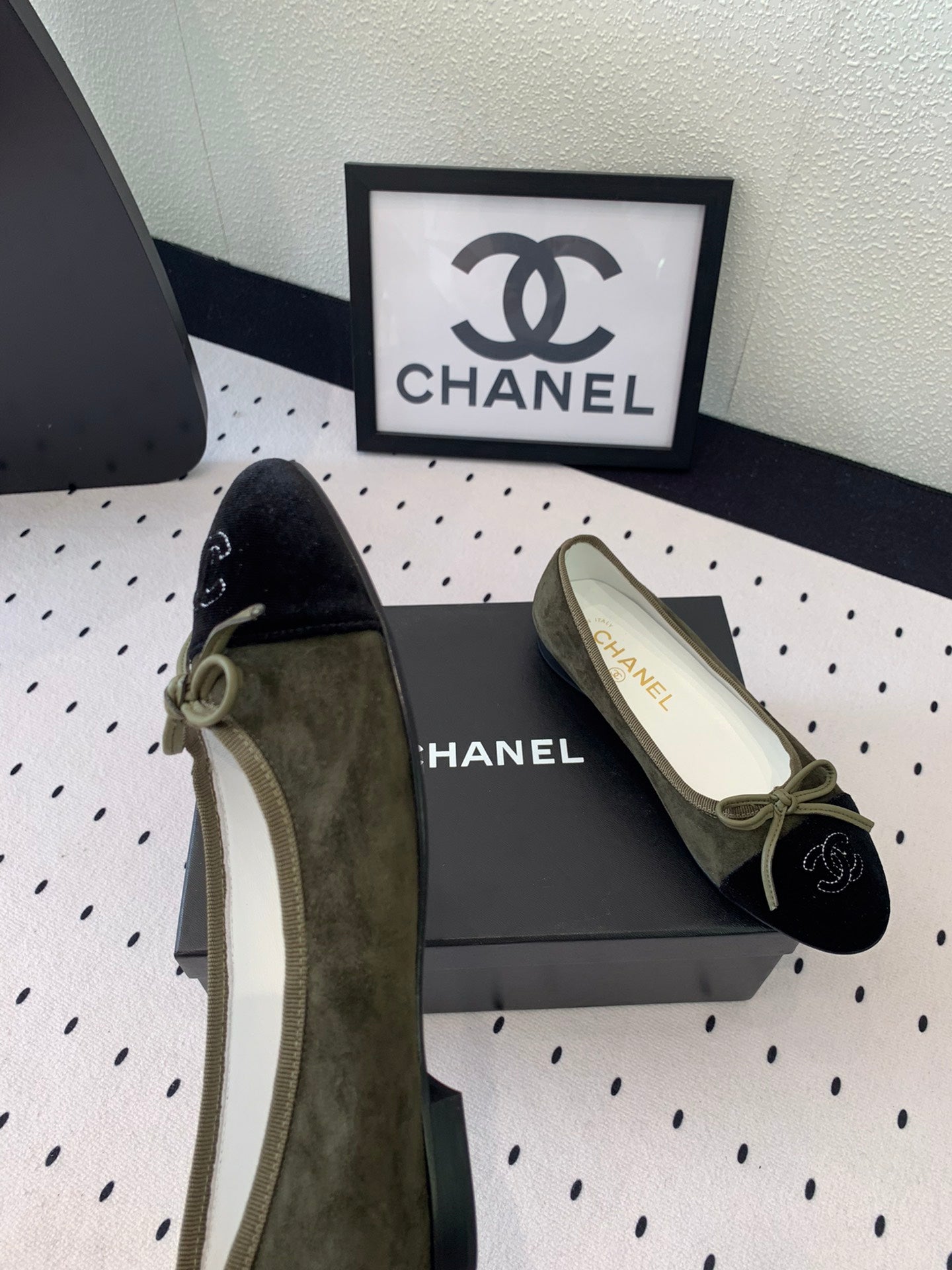 BALLET FLAT OLIVE GREEN MIX BLACK VELVET - 34