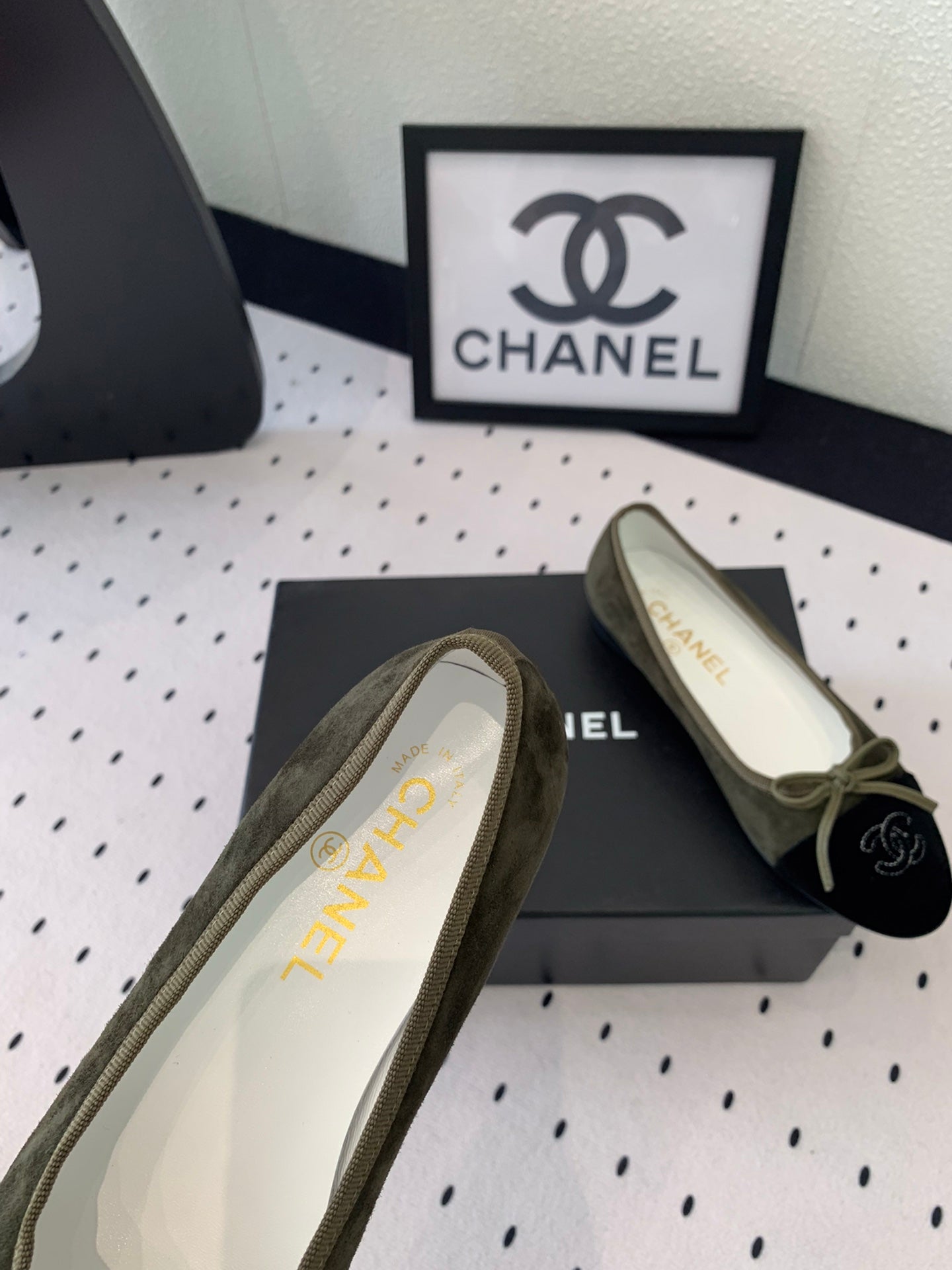BALLET FLAT OLIVE GREEN MIX BLACK VELVET - 34