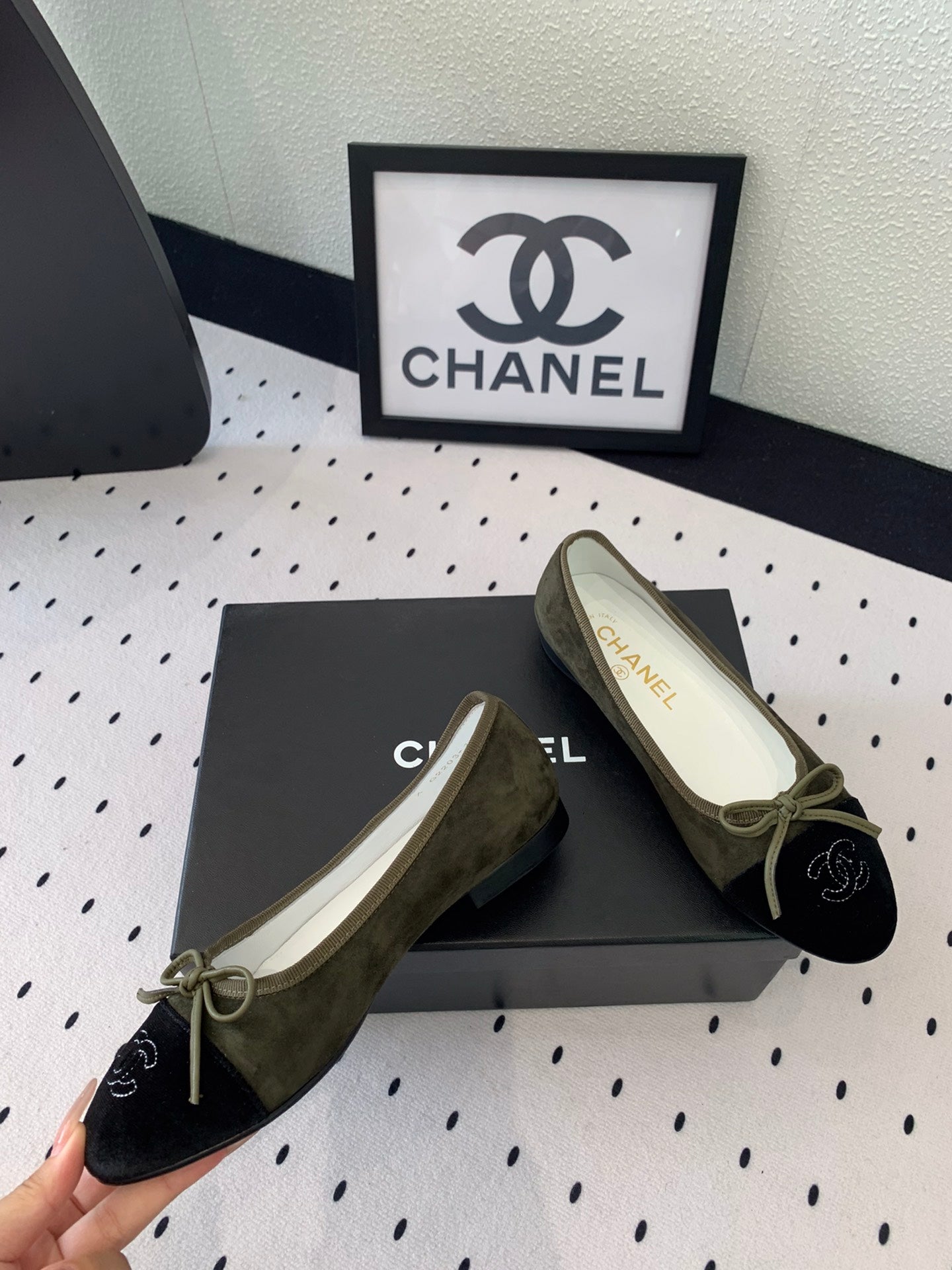 BALLET FLAT OLIVE GREEN MIX BLACK VELVET - 34