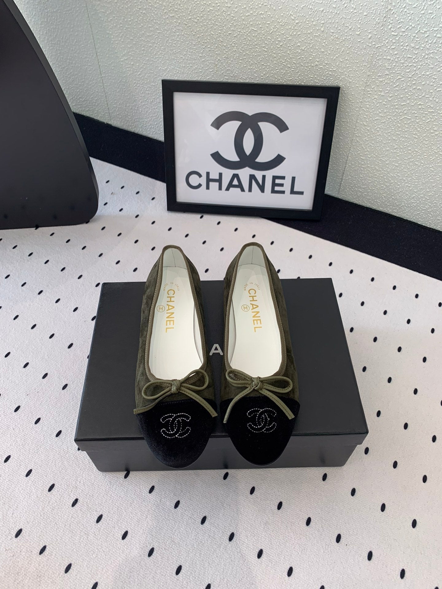 BALLET FLAT OLIVE GREEN MIX BLACK VELVET - 34
