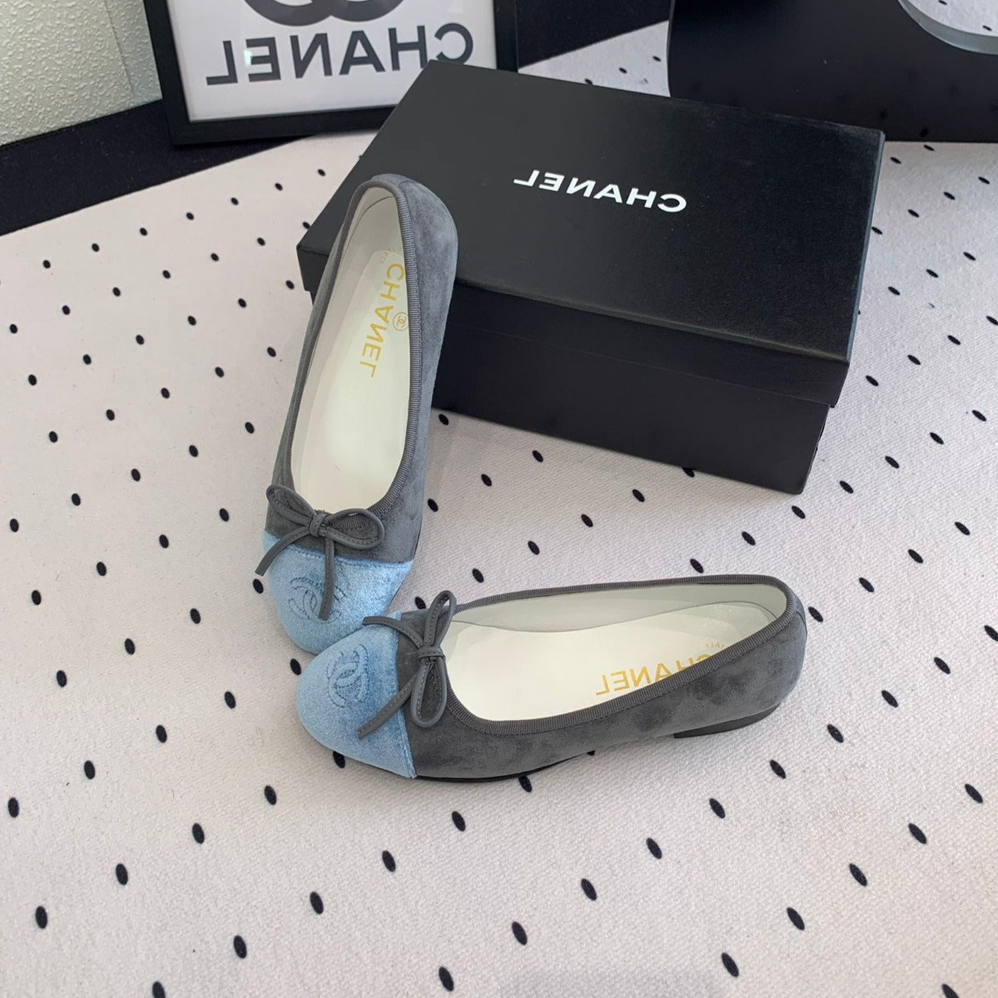 BALLET FLAT GREY MIX LIGHT BLUE VELVET - 34