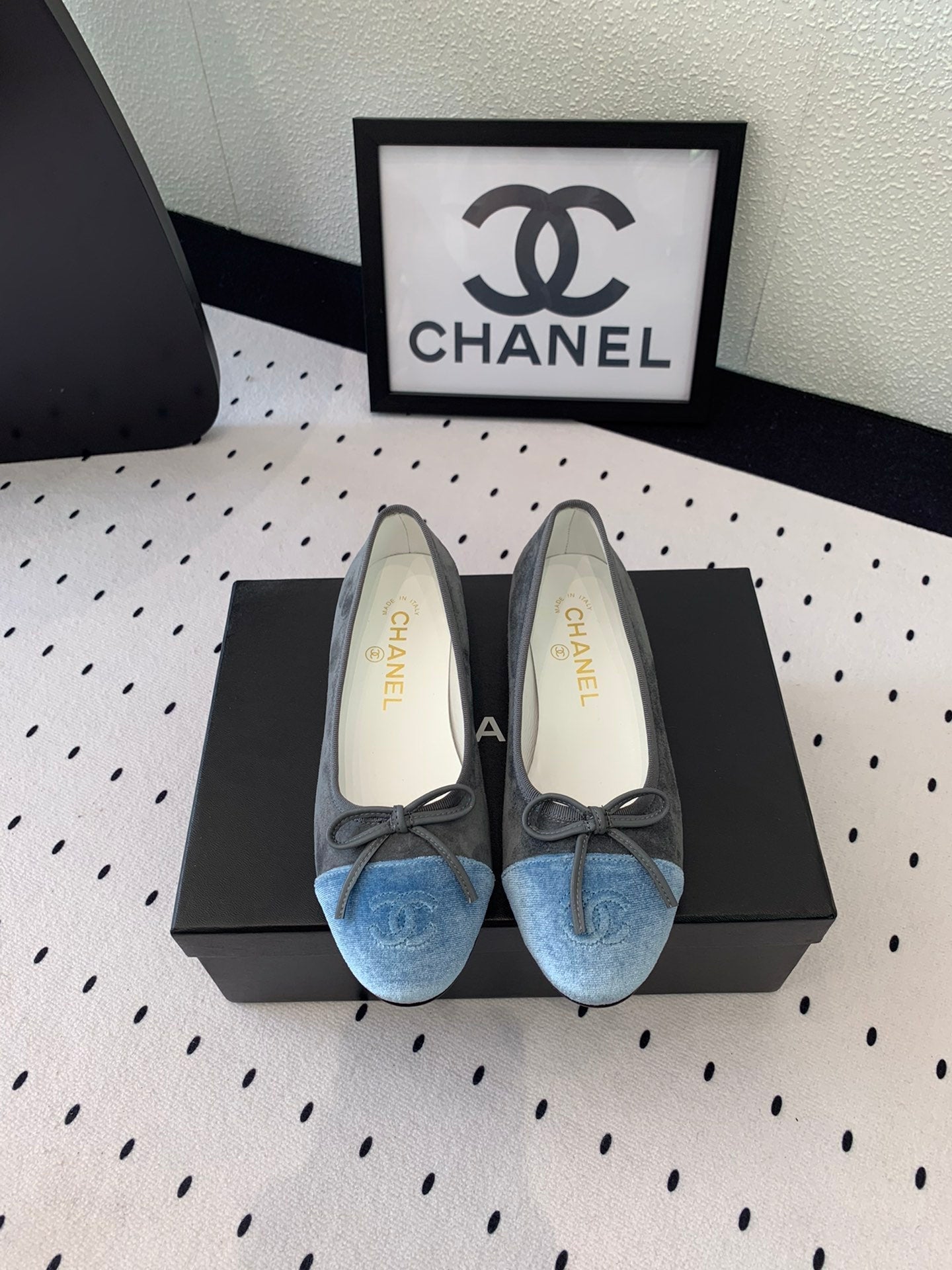 BALLET FLAT GREY MIX LIGHT BLUE VELVET - 34