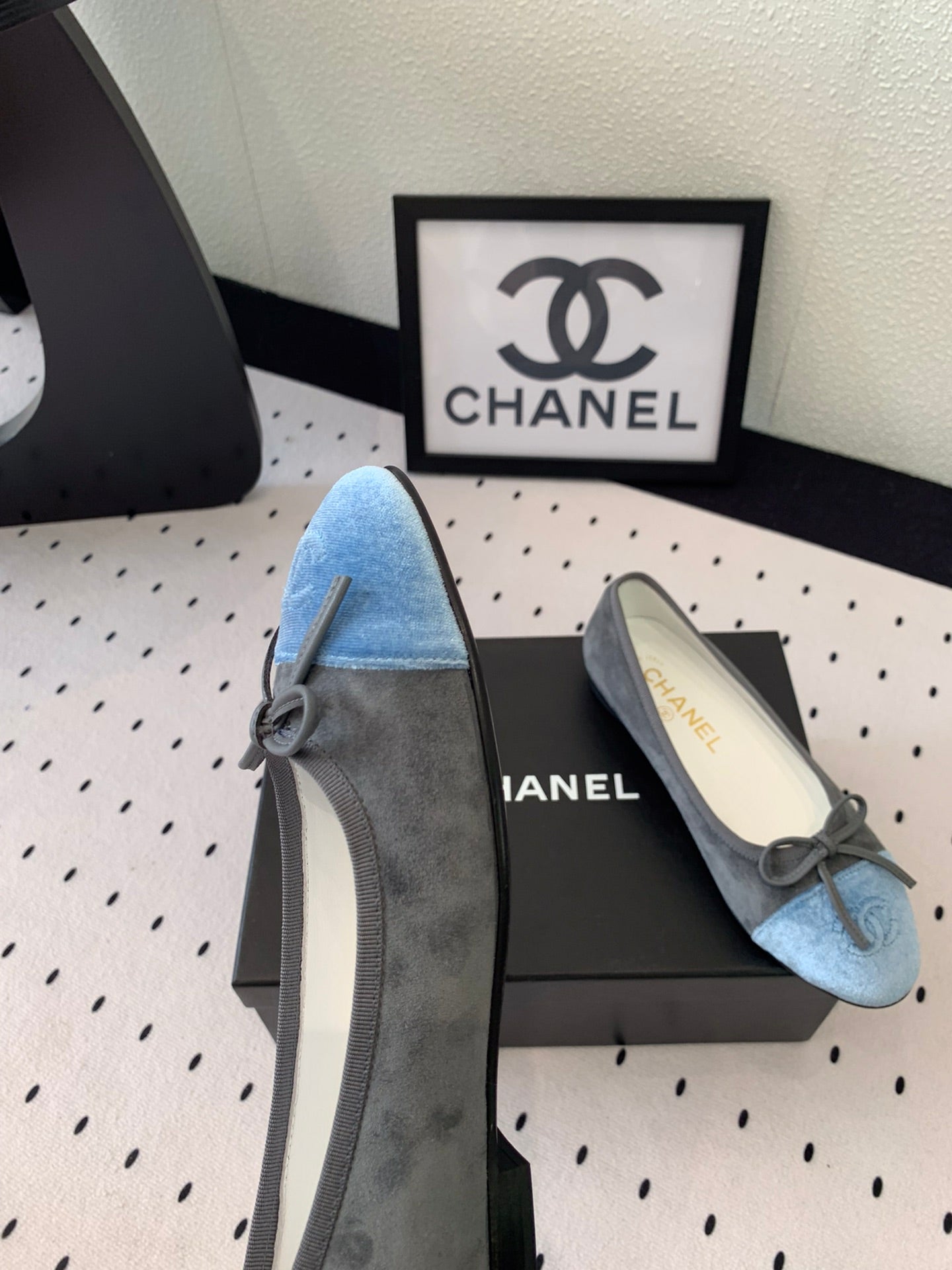 BALLET FLAT GREY MIX LIGHT BLUE VELVET - 34