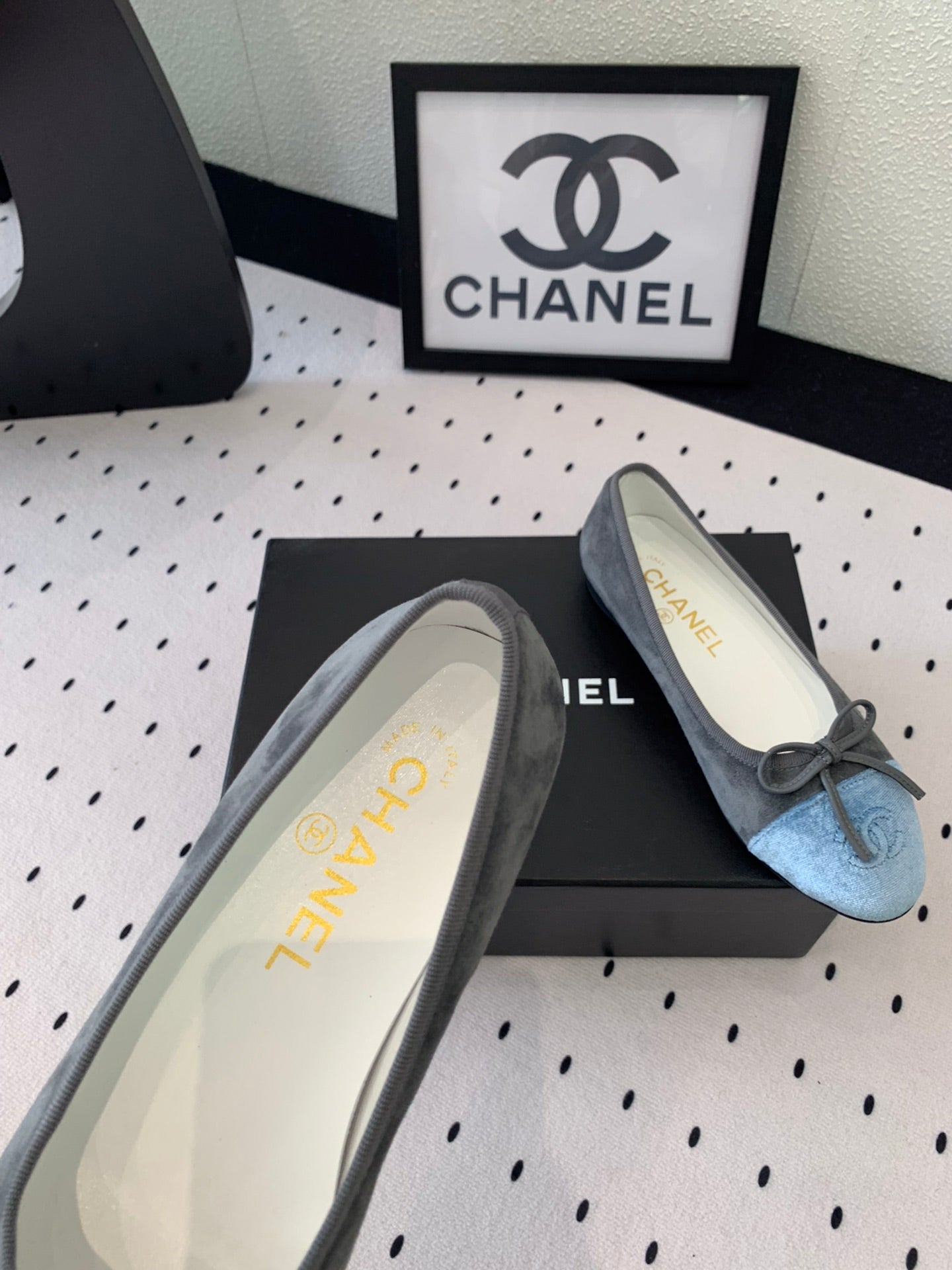 BALLET FLAT GREY MIX LIGHT BLUE VELVET - 34