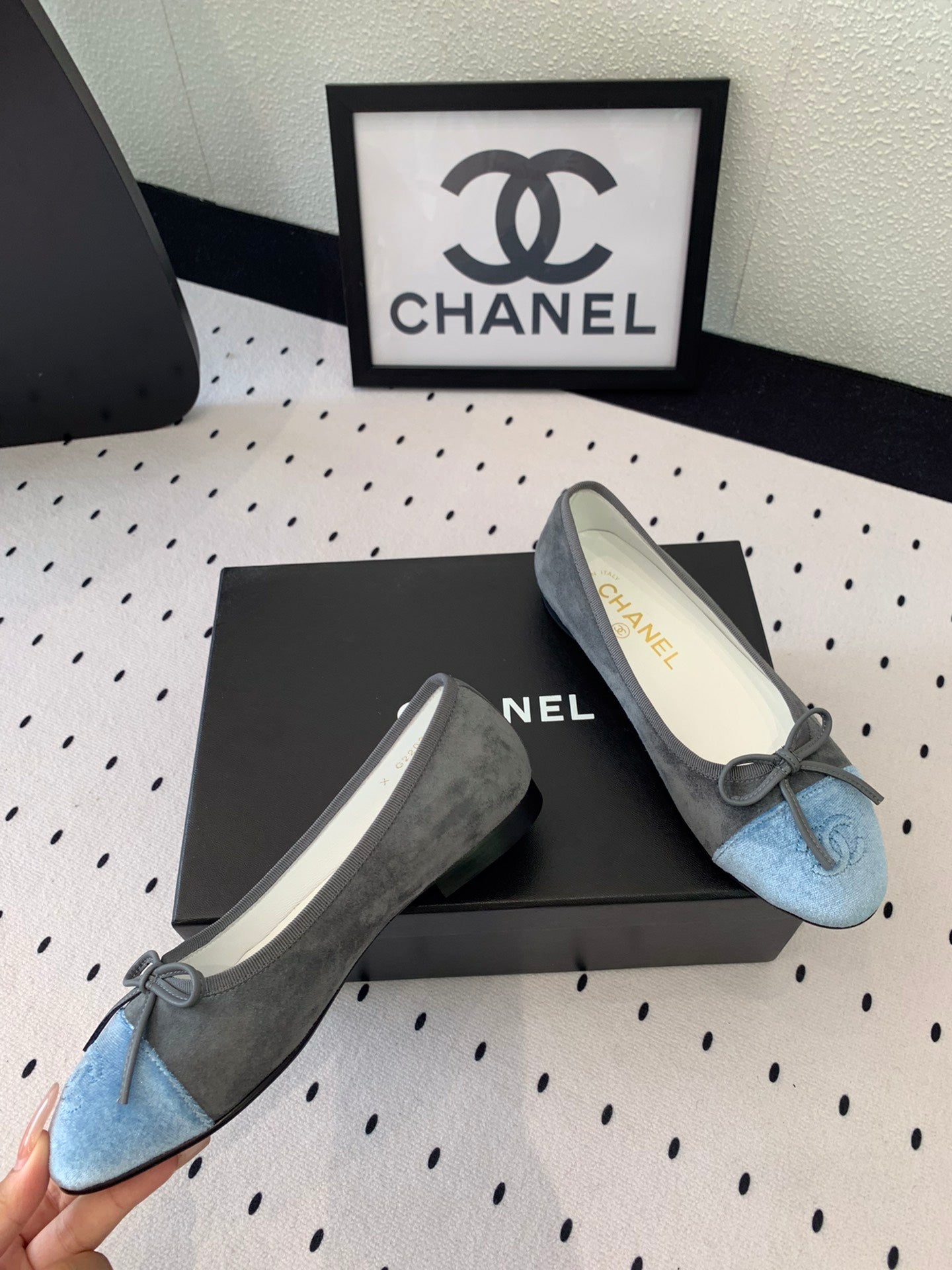 BALLET FLAT GREY MIX LIGHT BLUE VELVET - 34