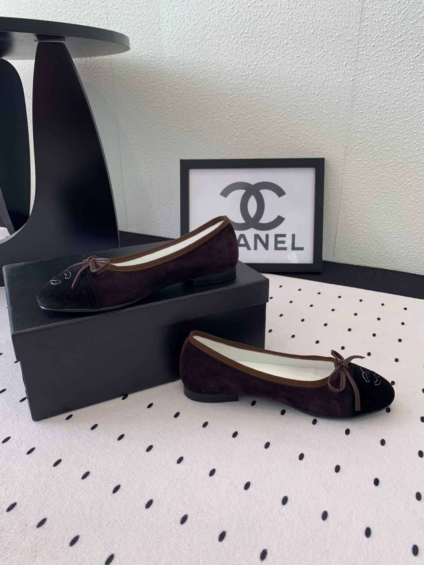 BALLET FLAT DARK BROWN MIX BLACK VELVET - 34