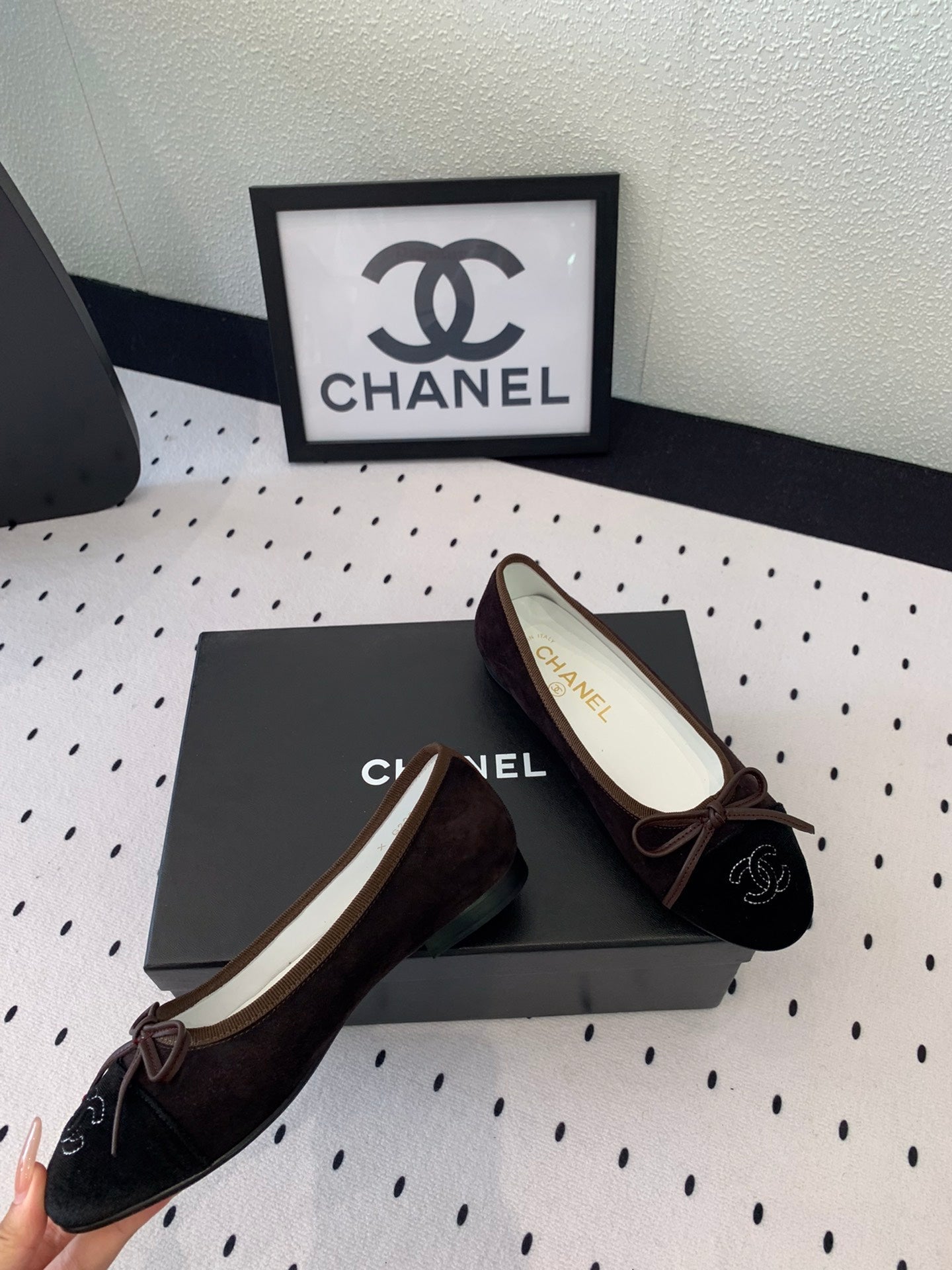 BALLET FLAT DARK BROWN MIX BLACK VELVET - 34