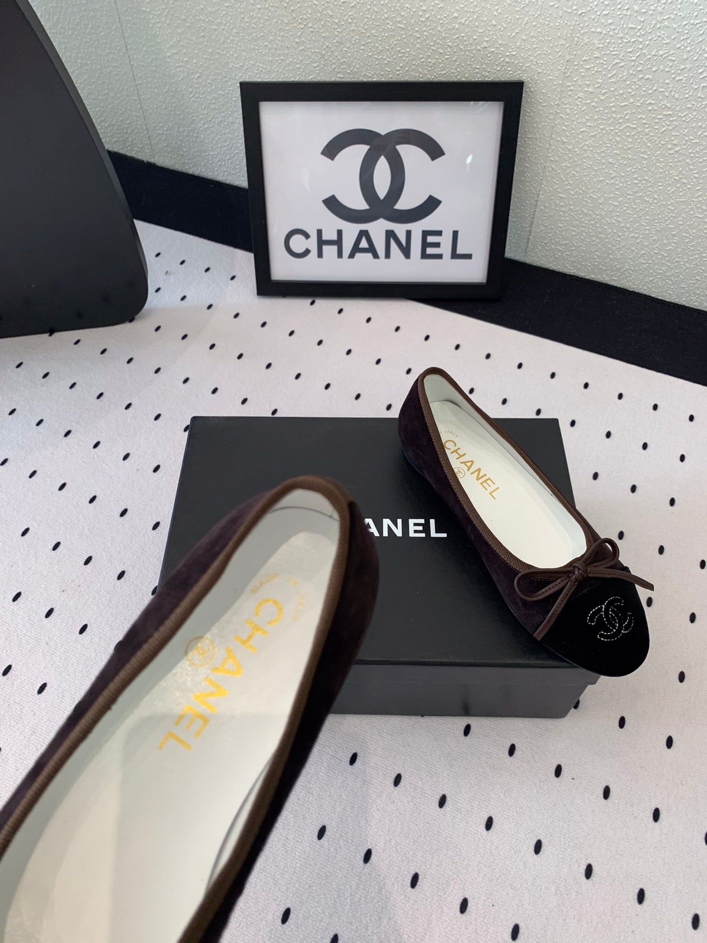 BALLET FLAT DARK BROWN MIX BLACK VELVET - 34