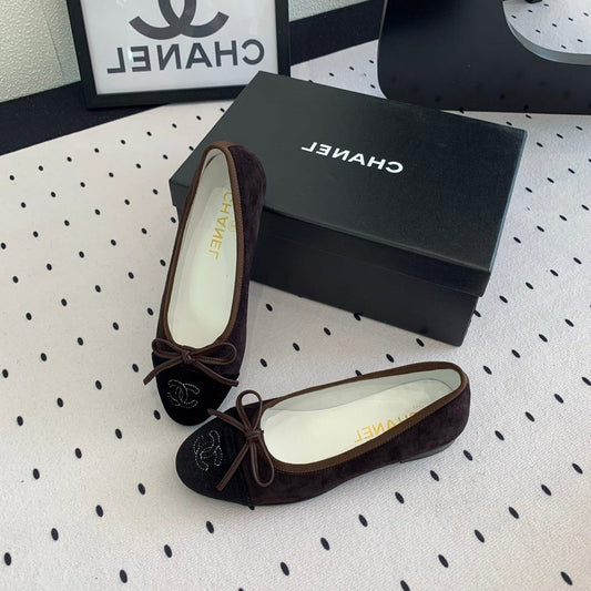 BALLET FLAT DARK BROWN MIX BLACK VELVET - 34