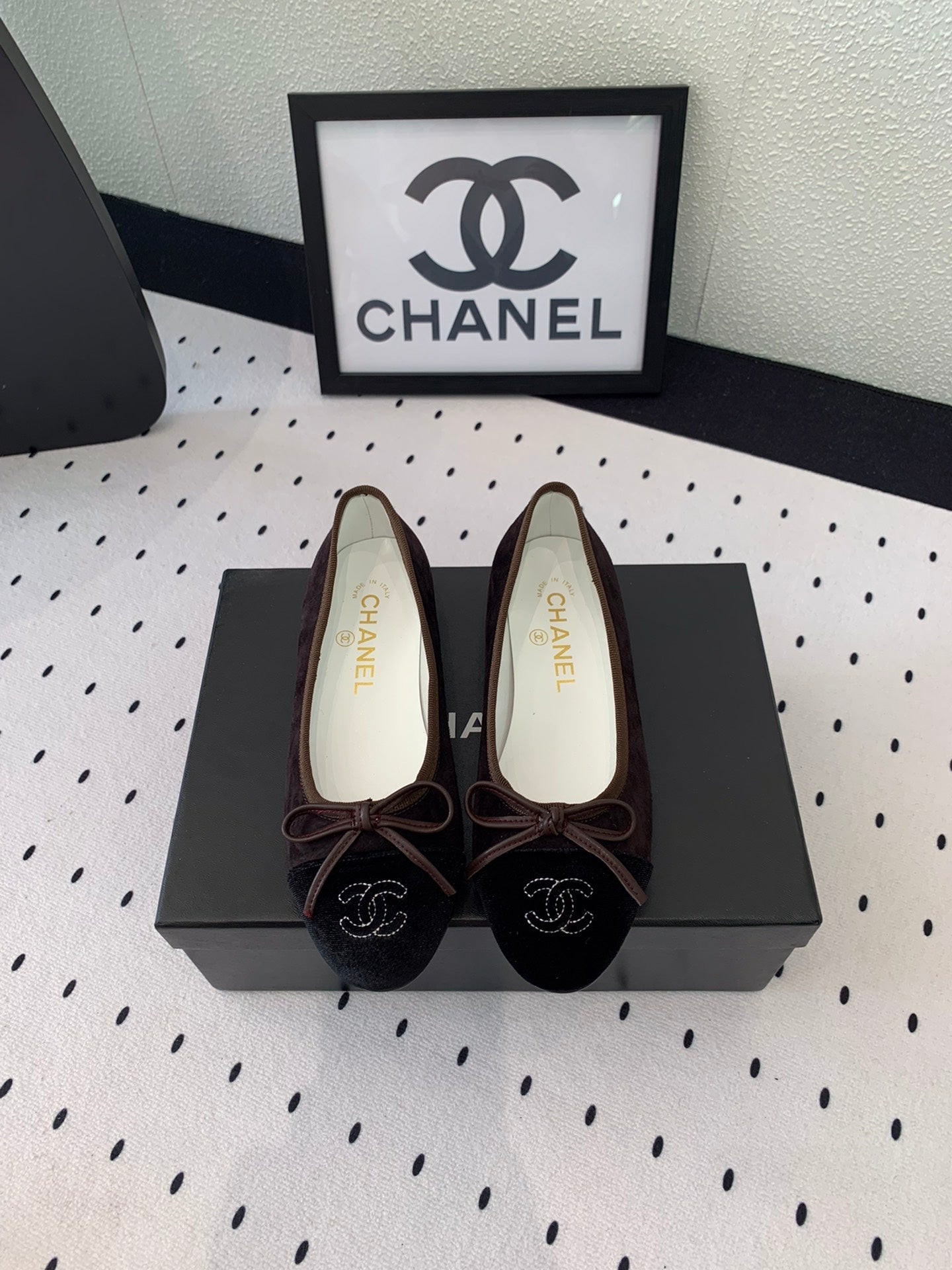BALLET FLAT DARK BROWN MIX BLACK VELVET - 34