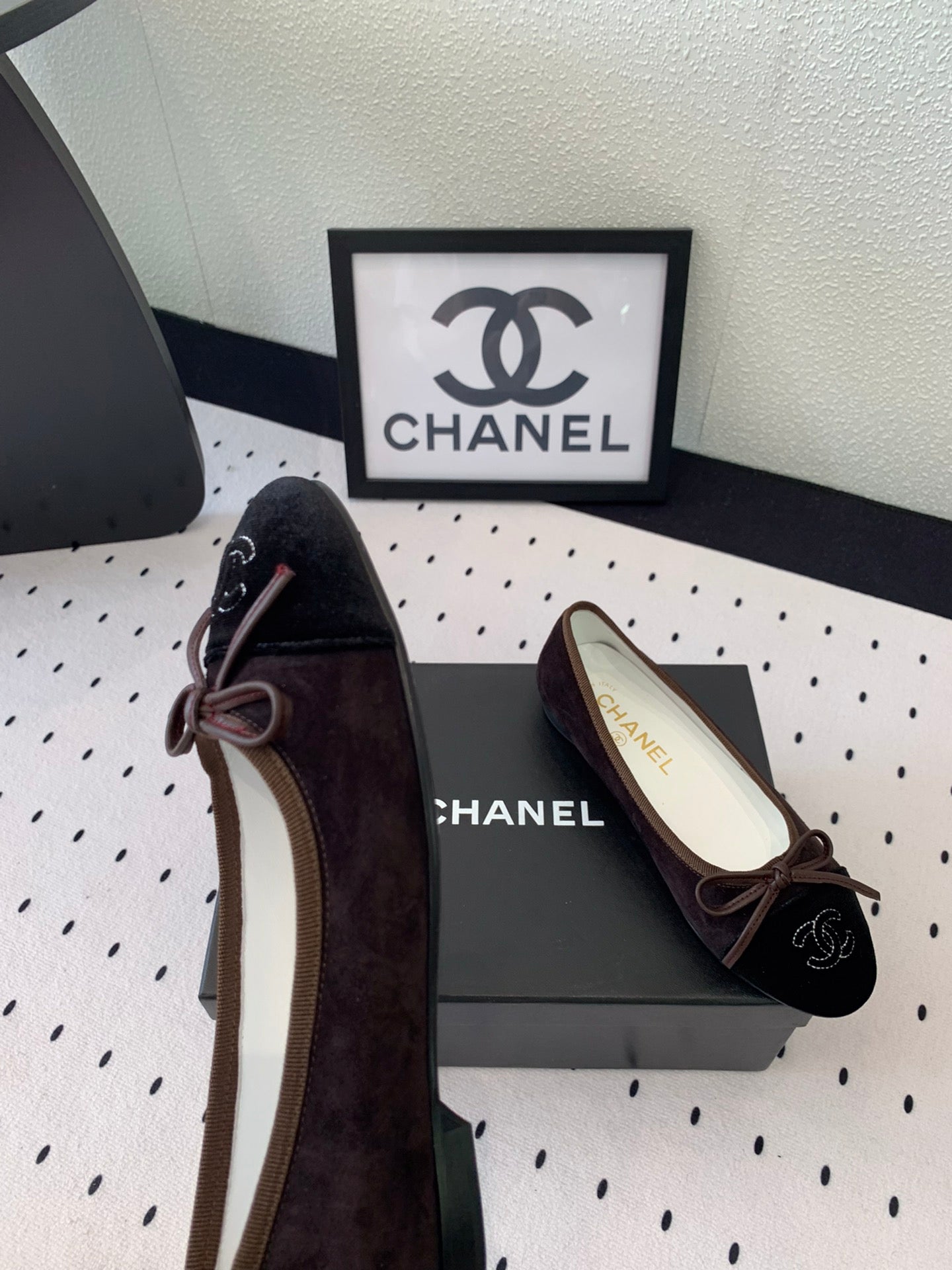 BALLET FLAT DARK BROWN MIX BLACK VELVET - 34
