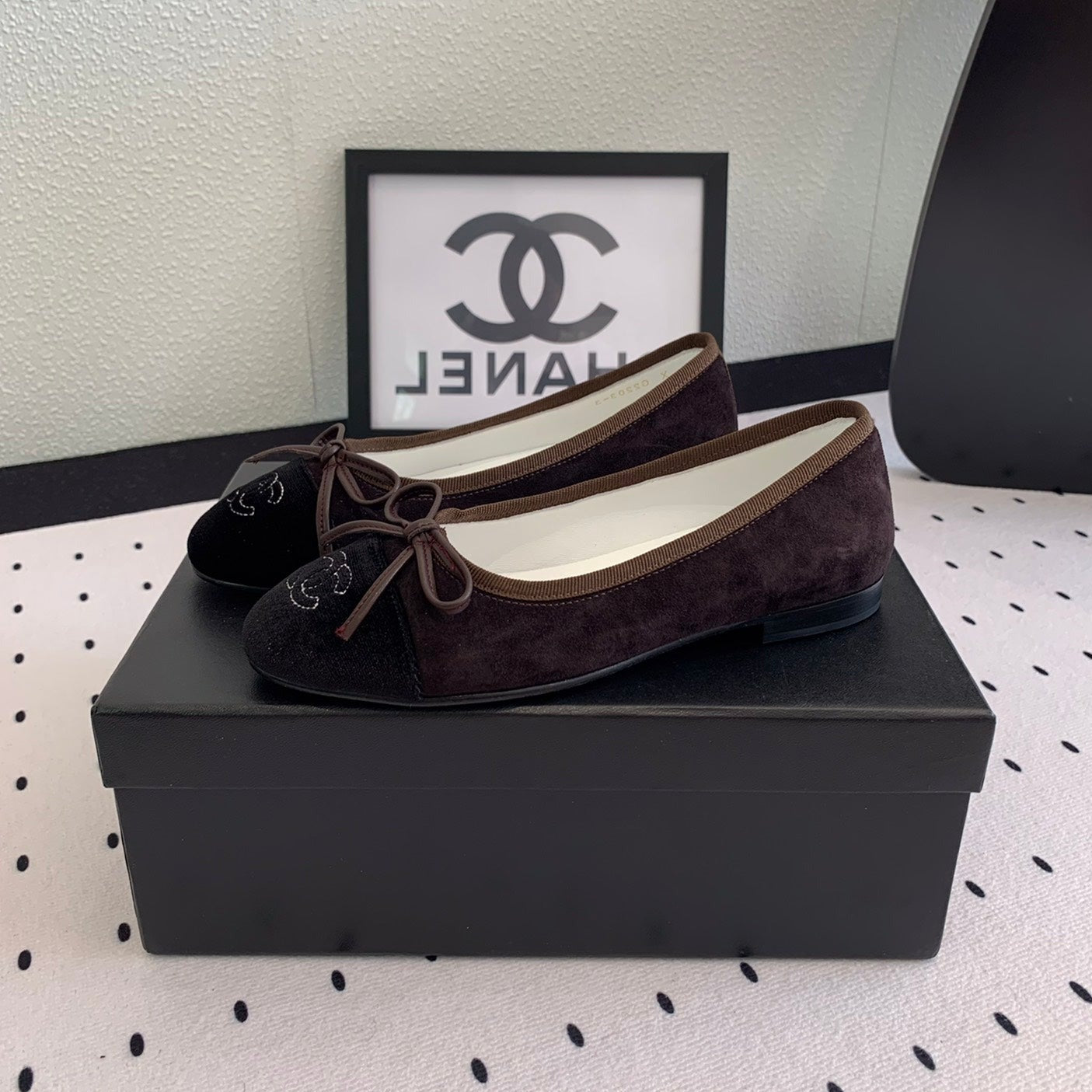 BALLET FLAT DARK BROWN MIX BLACK VELVET - 34