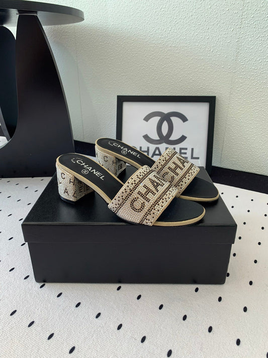RHINESTONE LETTER HIGH HEELS CARAMEL BROWN AND BLACK LAMBSKIN - 35