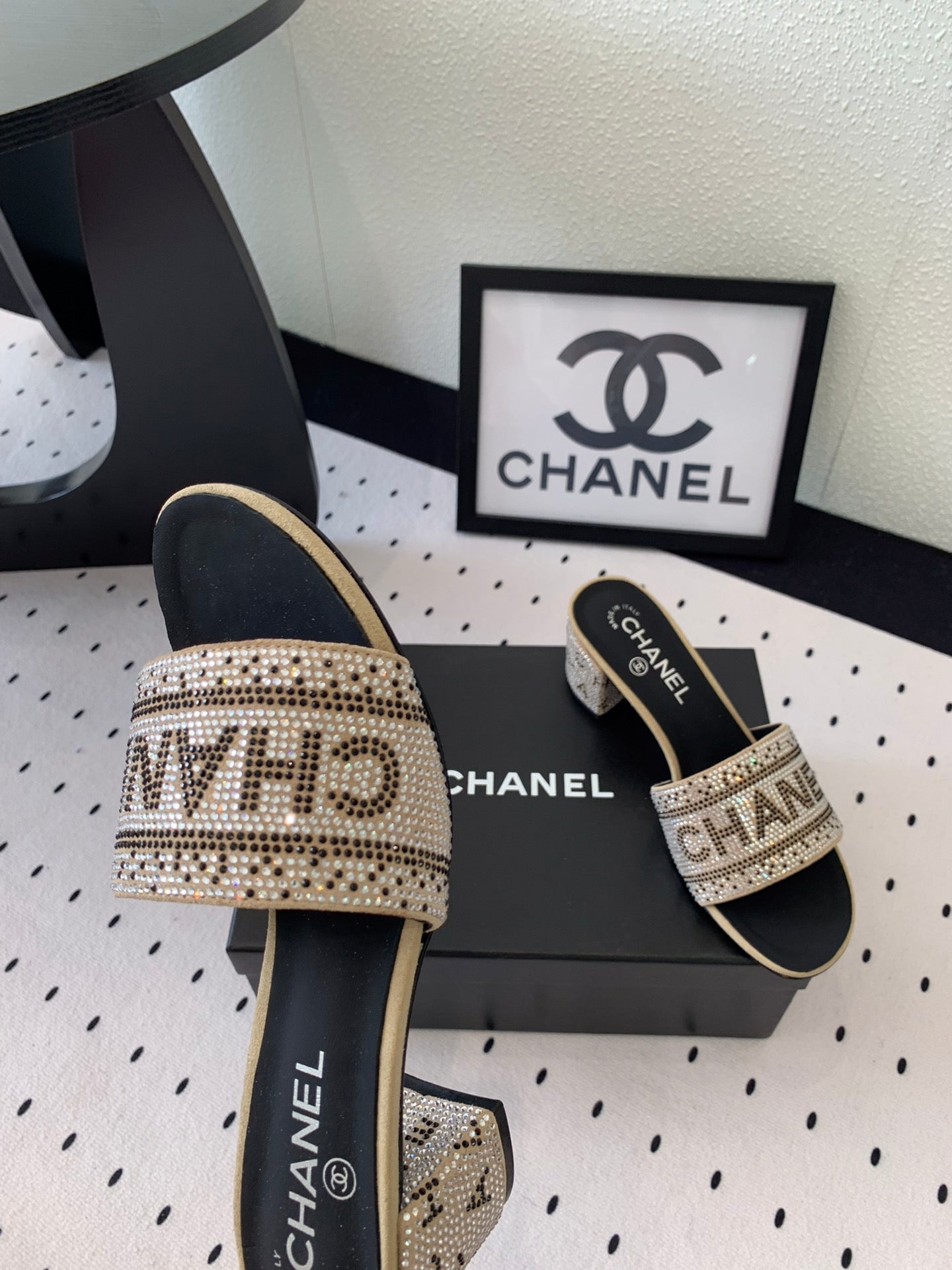RHINESTONE LETTER HIGH HEELS CARAMEL BROWN AND BLACK LAMBSKIN - 35