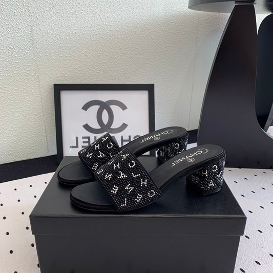 RHINESTONE LETTER HIGH HEELS BLACK LAMBSKIN - 35