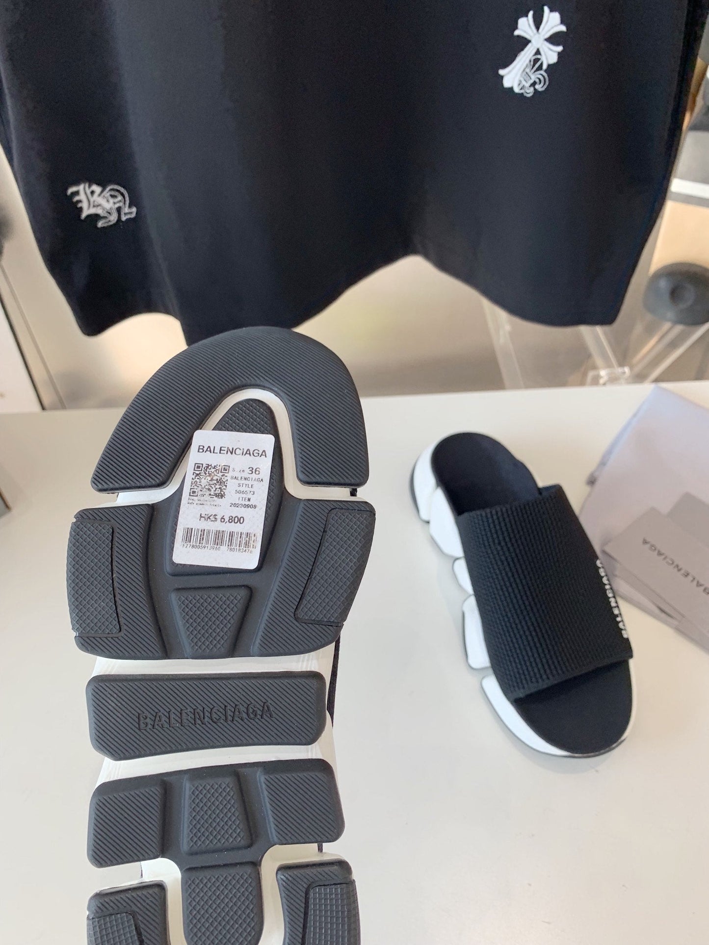 SPEED 2.0 SLIDE SANDAL IN BLACK RECYCLED KNIT AND WHITE SOLE - 35