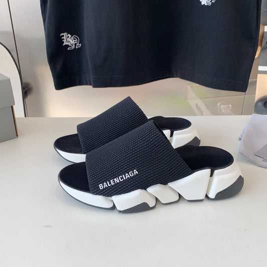 SPEED 2.0 SLIDE SANDAL IN BLACK RECYCLED KNIT AND WHITE SOLE - 35