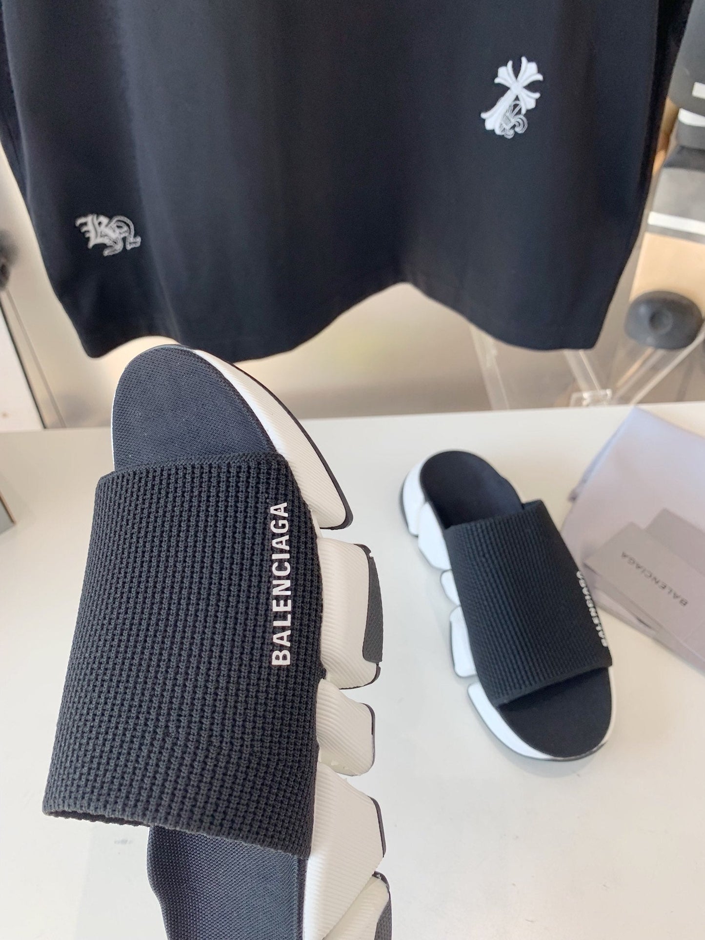 SPEED 2.0 SLIDE SANDAL IN BLACK RECYCLED KNIT AND WHITE SOLE - 35