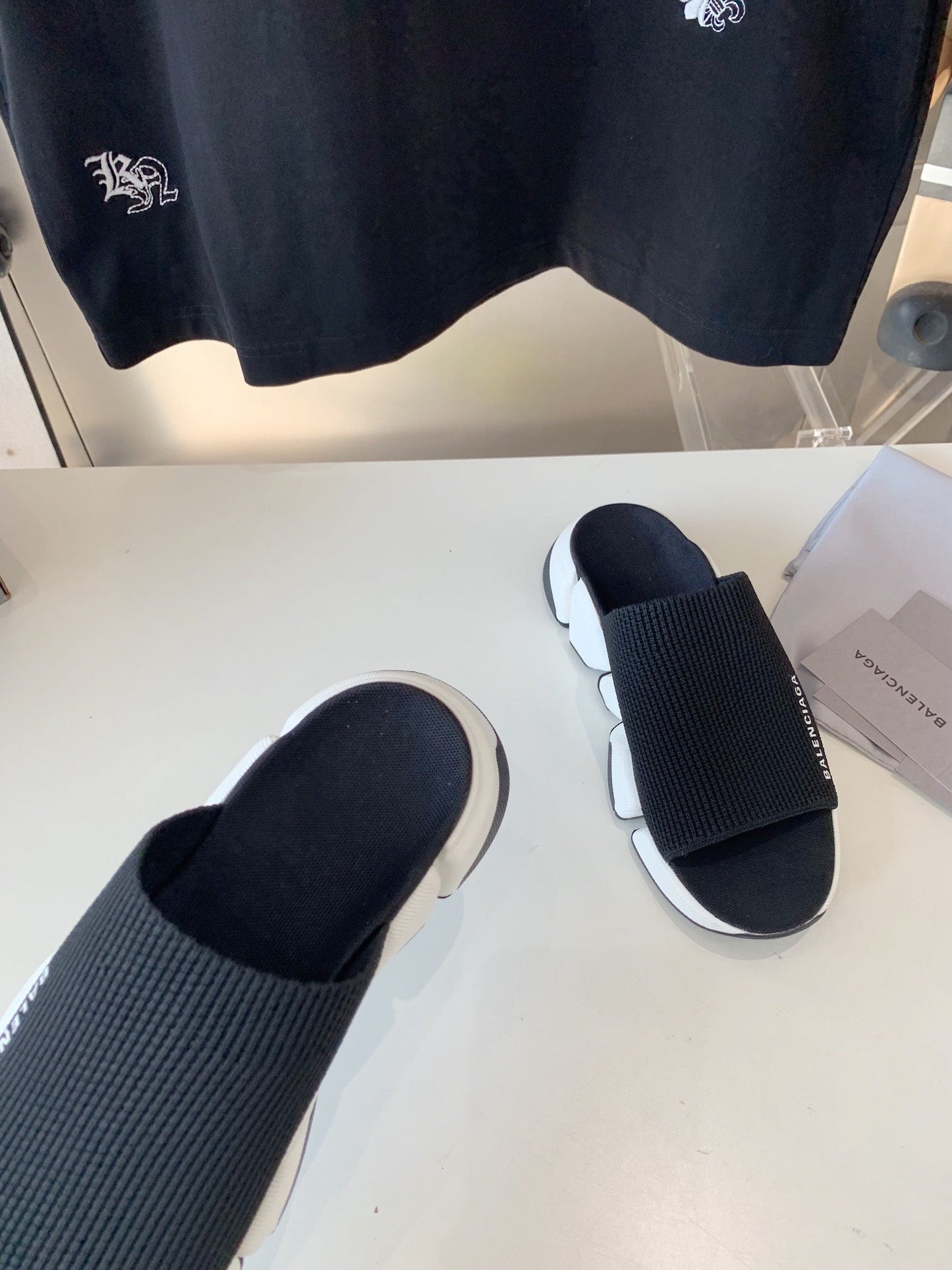 SPEED 2.0 SLIDE SANDAL IN BLACK RECYCLED KNIT AND WHITE SOLE - 35