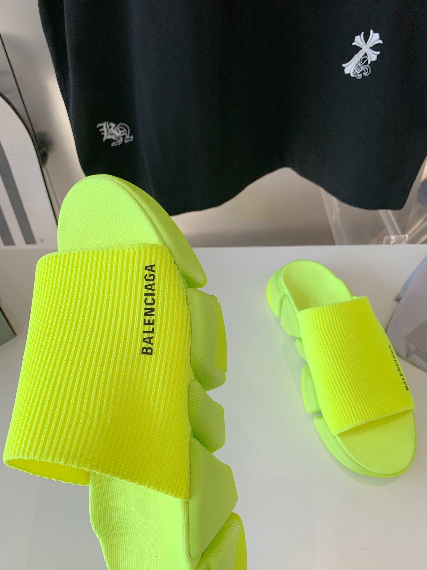 SPEED 2.0 SLIDE SANDAL IN NEON GREEN RECYCLED KNIT - 35