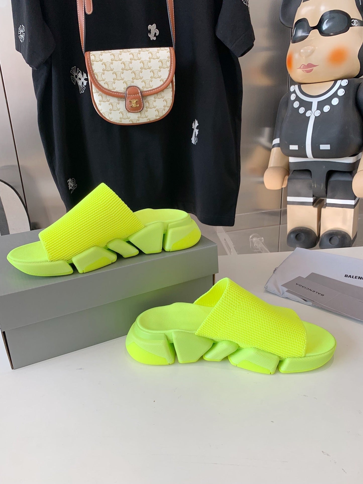 SPEED 2.0 SLIDE SANDAL IN NEON GREEN RECYCLED KNIT - 35