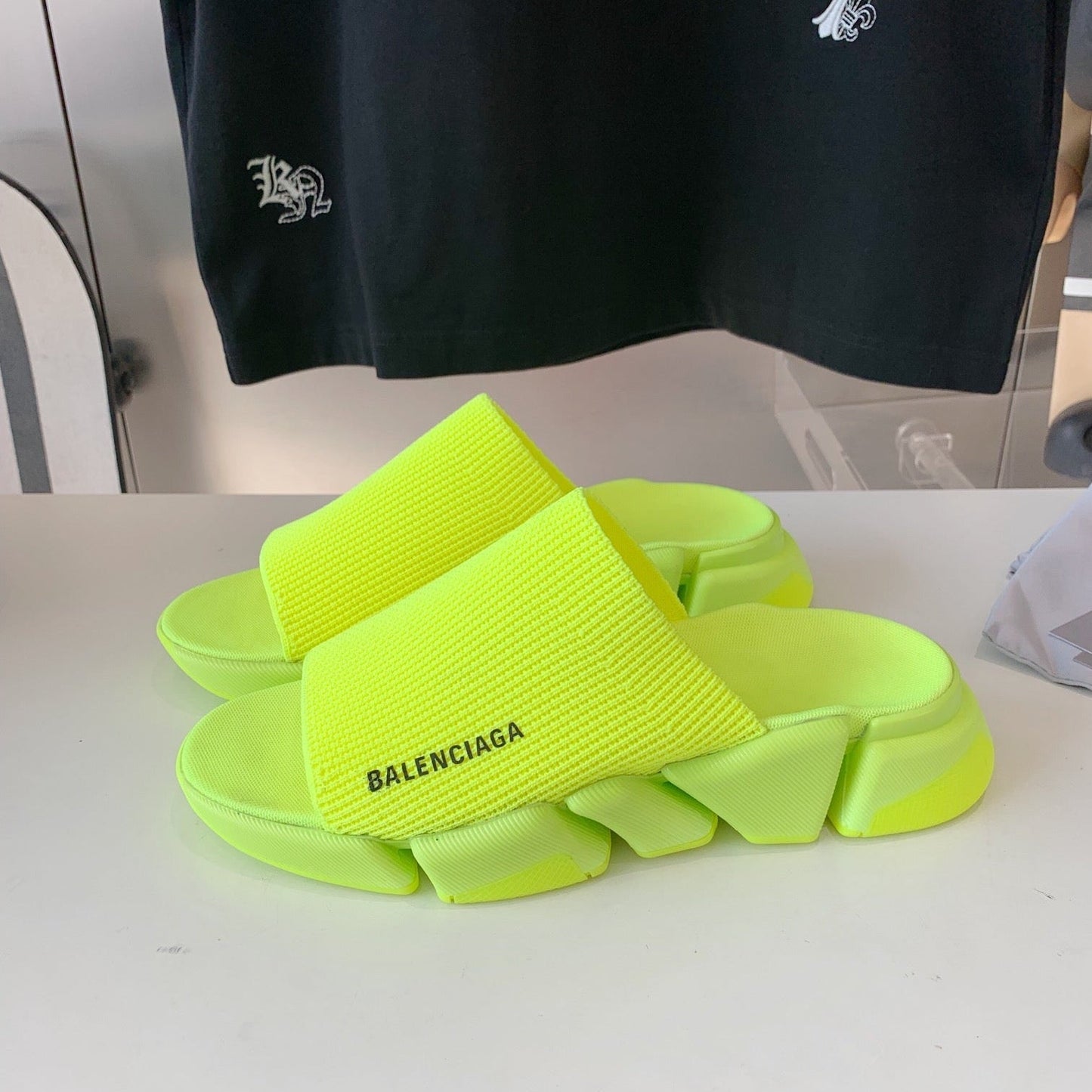 SPEED 2.0 SLIDE SANDAL IN NEON GREEN RECYCLED KNIT - 35