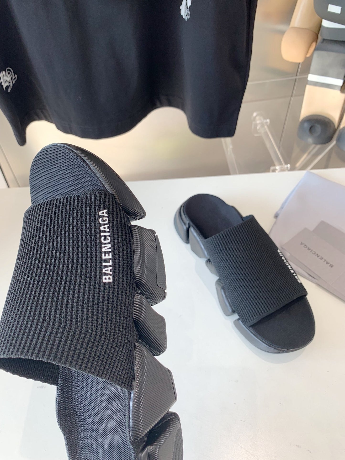 SPEED 2.0 SLIDE SANDAL IN BLACK RECYCLED KNIT AND BLACK SOLE - 35