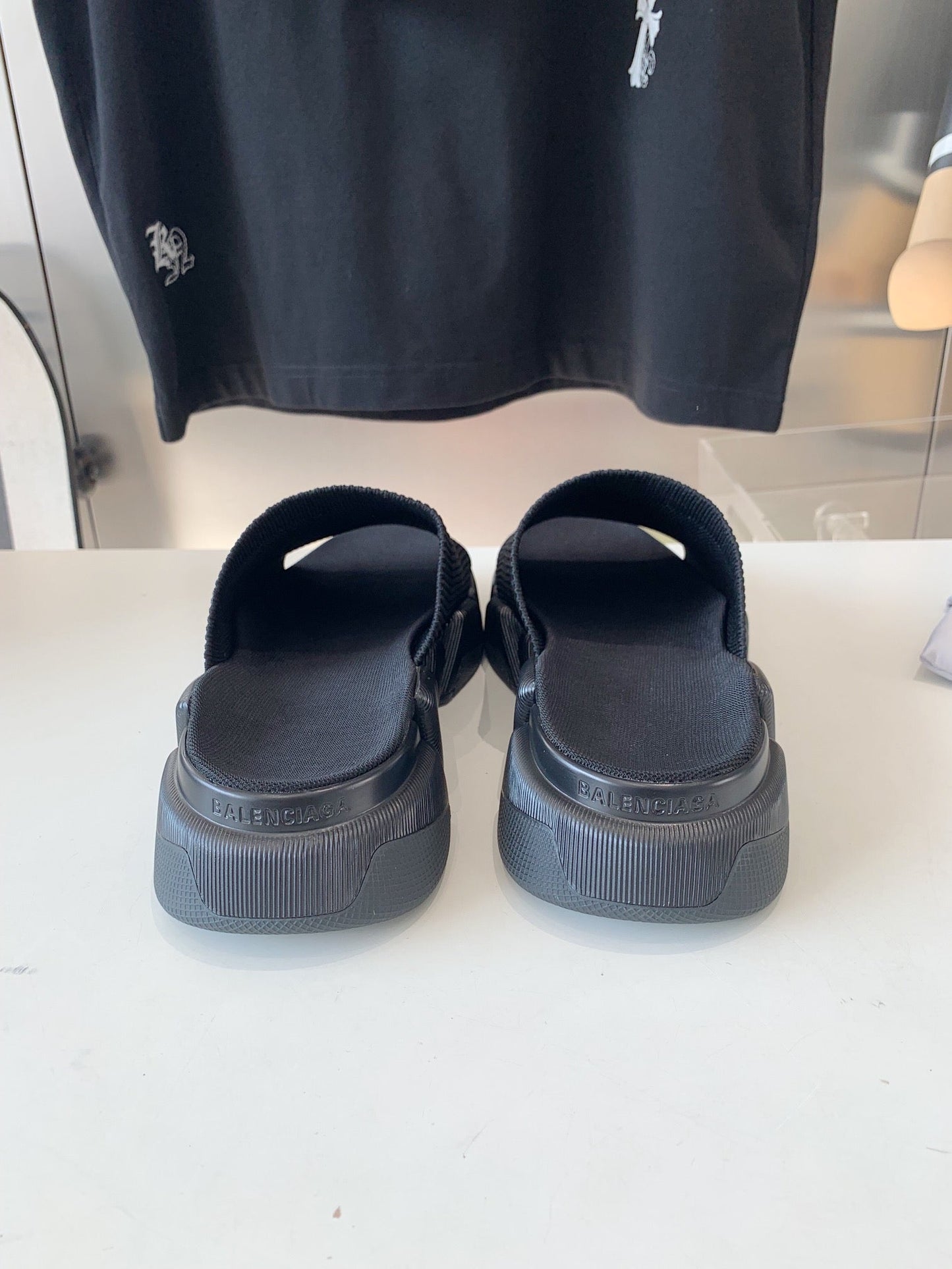 SPEED 2.0 SLIDE SANDAL IN BLACK RECYCLED KNIT AND BLACK SOLE - 35