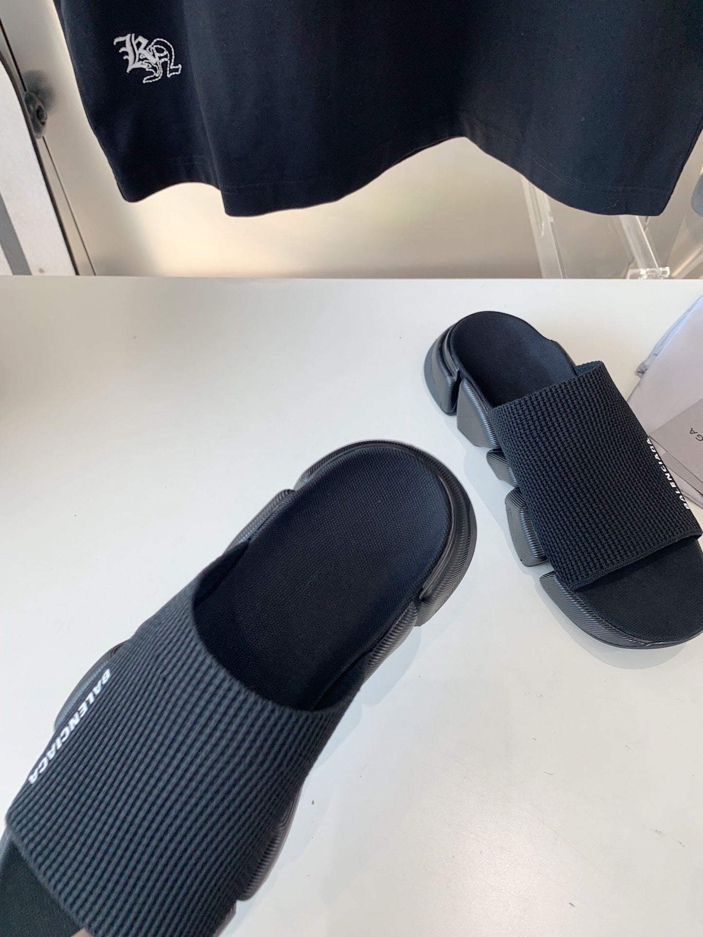 SPEED 2.0 SLIDE SANDAL IN BLACK RECYCLED KNIT AND BLACK SOLE - 35