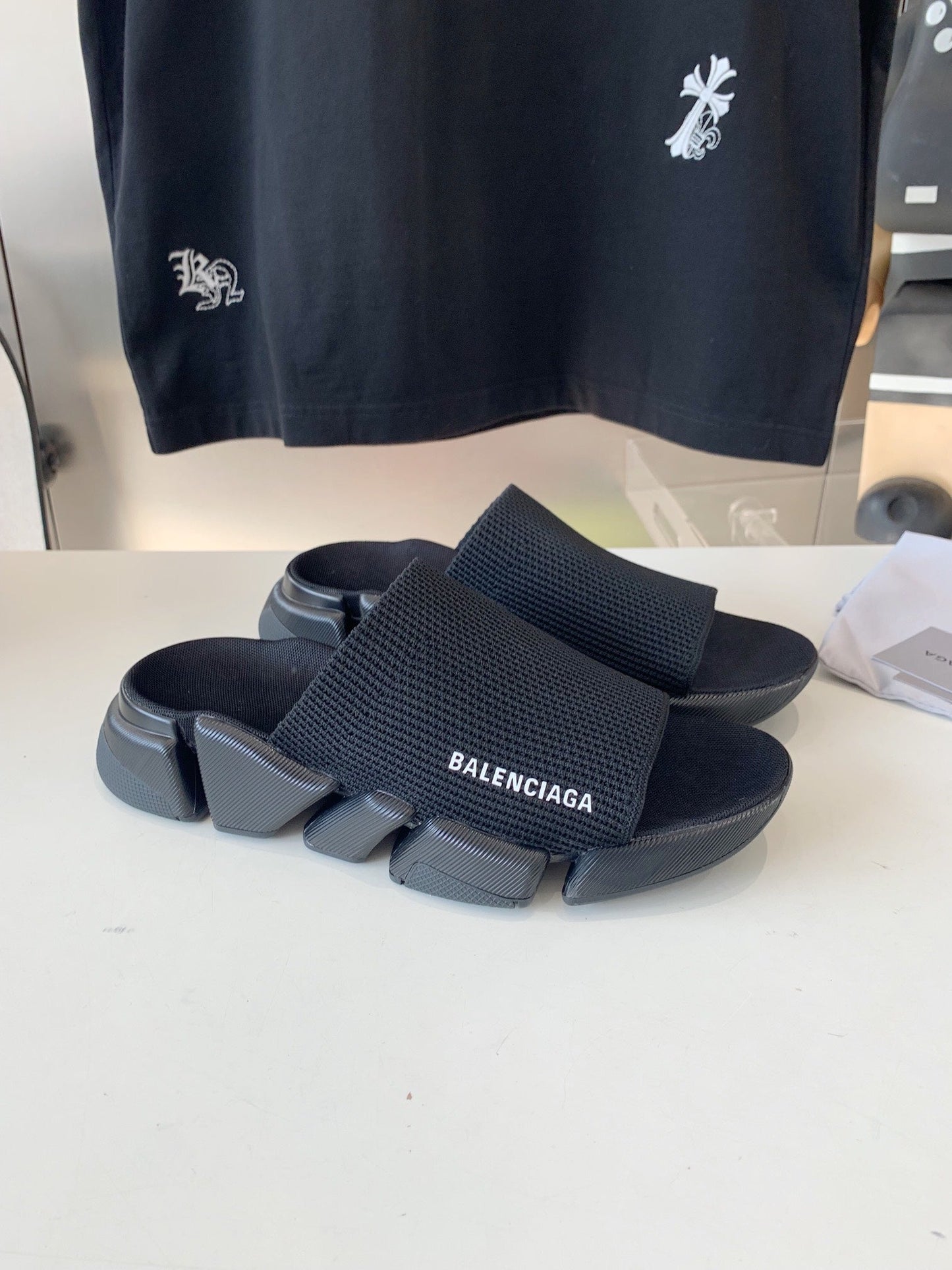 SPEED 2.0 SLIDE SANDAL IN BLACK RECYCLED KNIT AND BLACK SOLE - 35