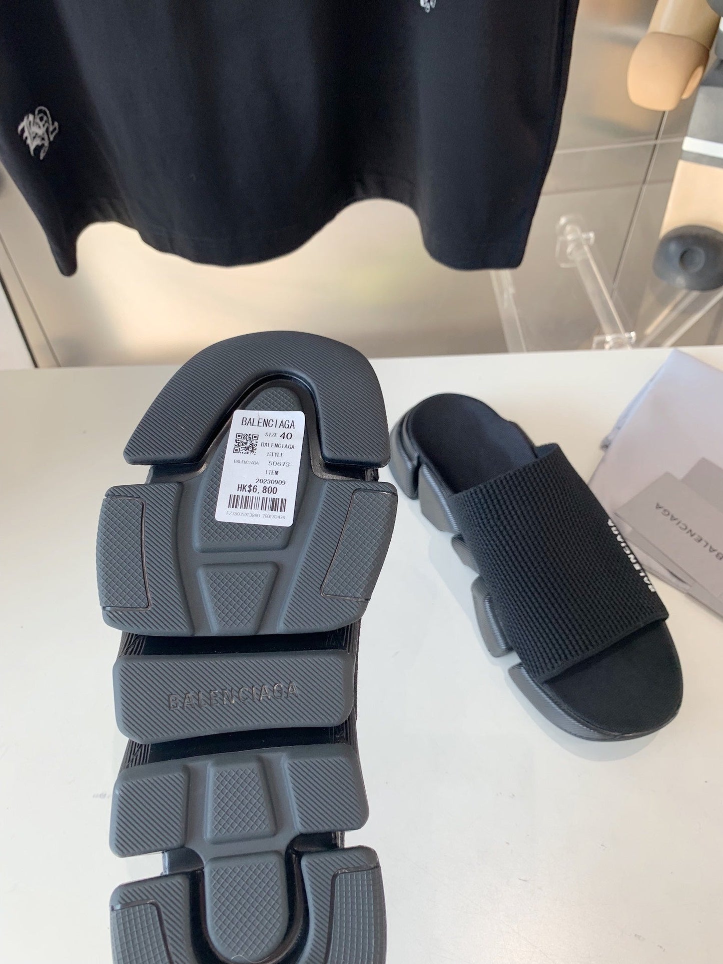 SPEED 2.0 SLIDE SANDAL IN BLACK RECYCLED KNIT AND BLACK SOLE - 35