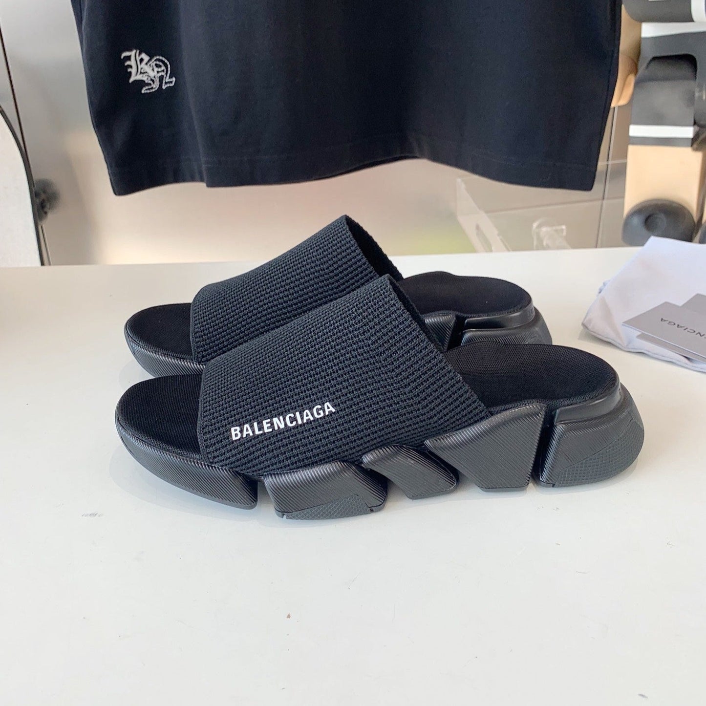 SPEED 2.0 SLIDE SANDAL IN BLACK RECYCLED KNIT AND BLACK SOLE - 35