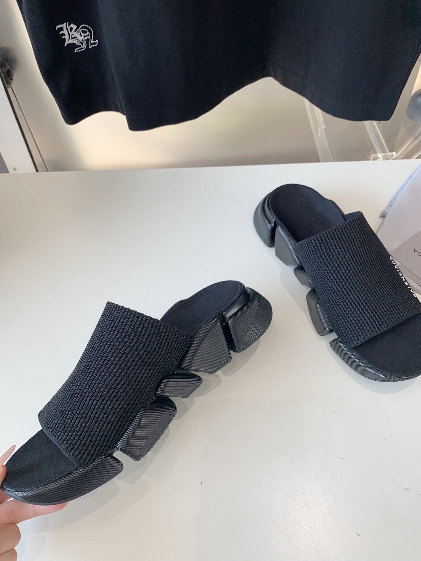 SPEED 2.0 SLIDE SANDAL IN BLACK RECYCLED KNIT AND BLACK SOLE - 35