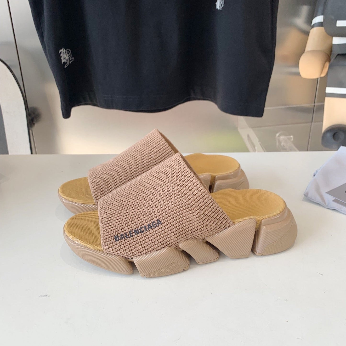 SPEED 2.0 SLIDE SANDAL IN BEIGE RECYCLED KNIT - 35