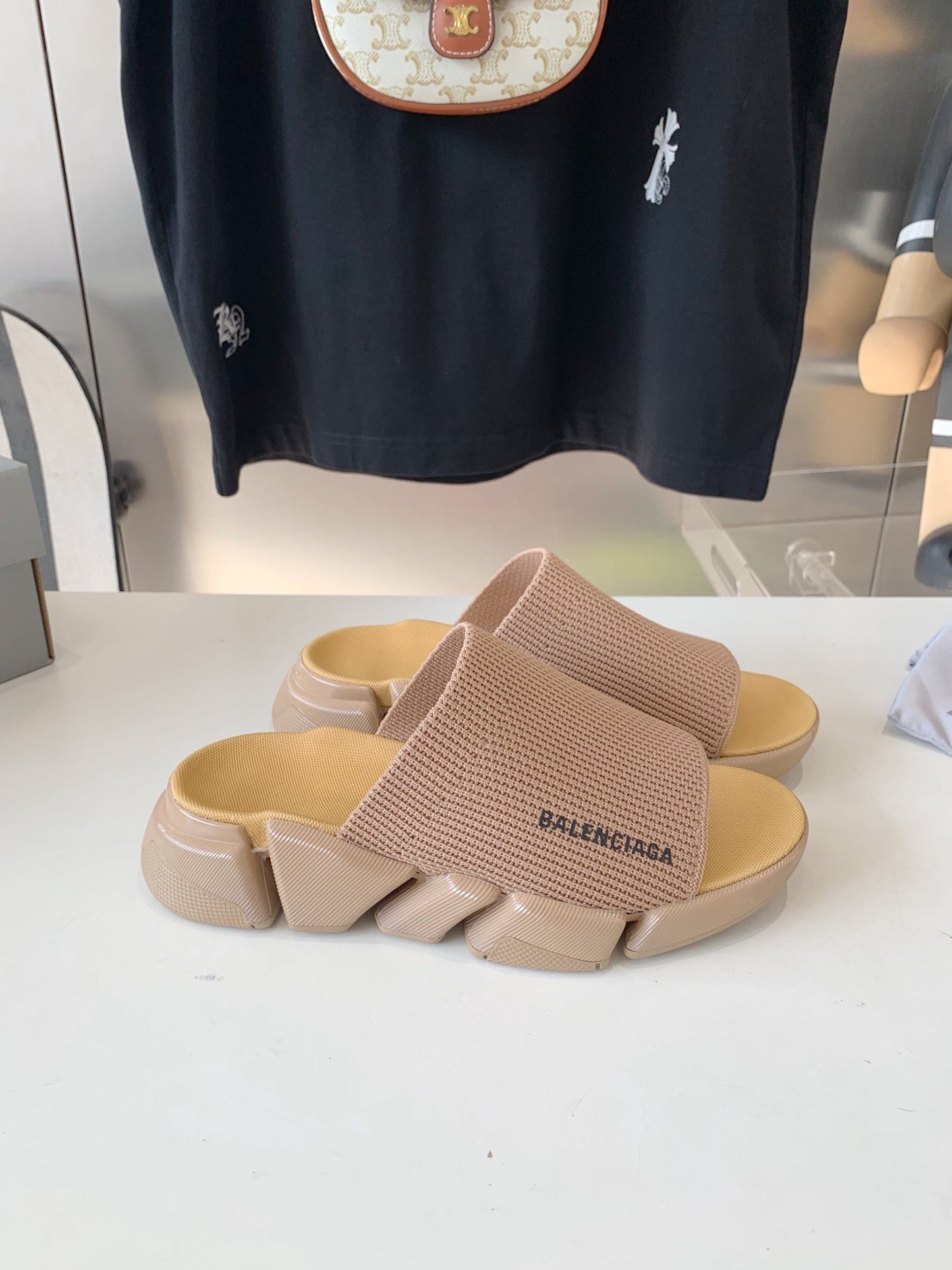 SPEED 2.0 SLIDE SANDAL IN BEIGE RECYCLED KNIT - 35