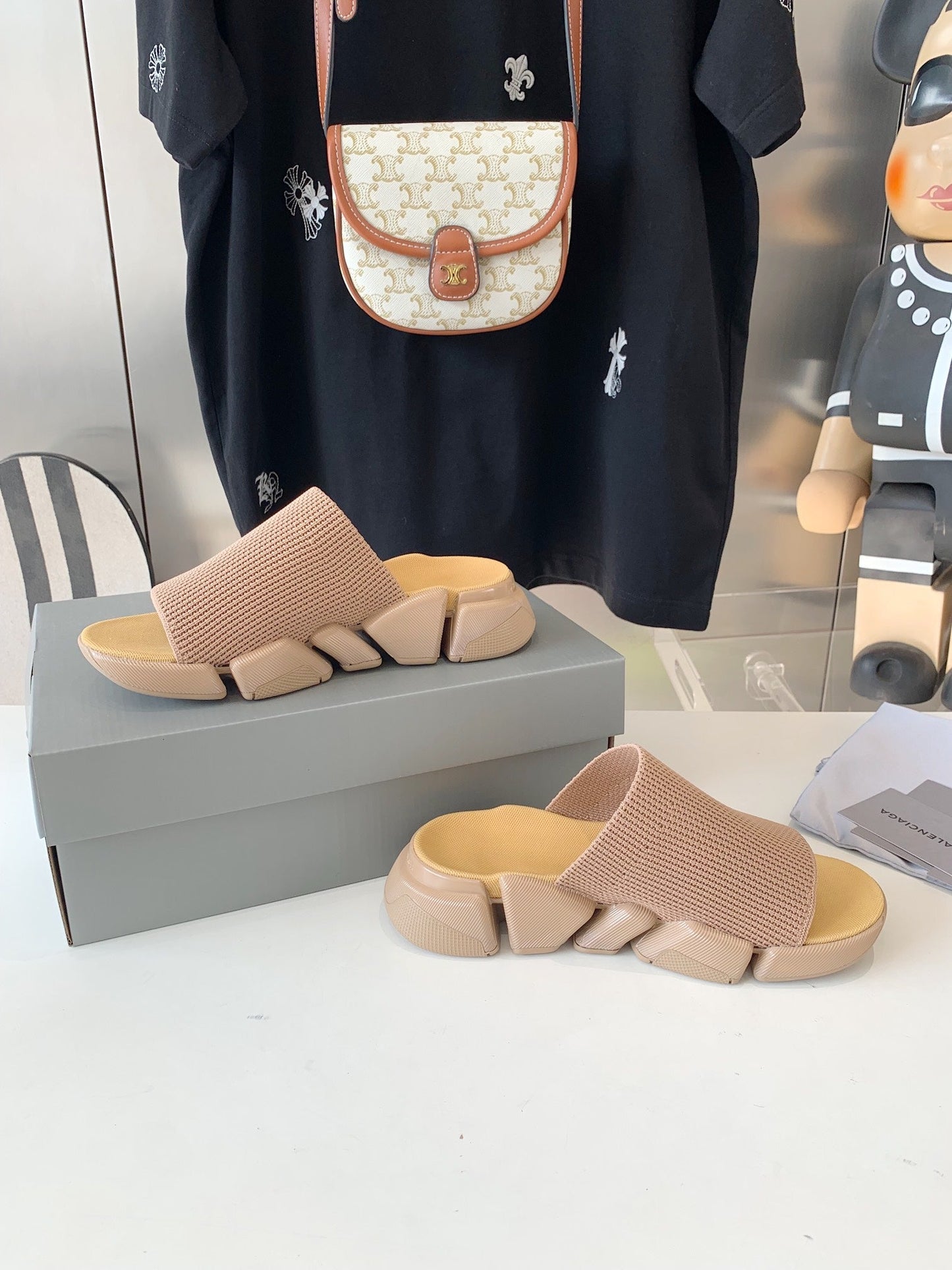 SPEED 2.0 SLIDE SANDAL IN BEIGE RECYCLED KNIT - 35