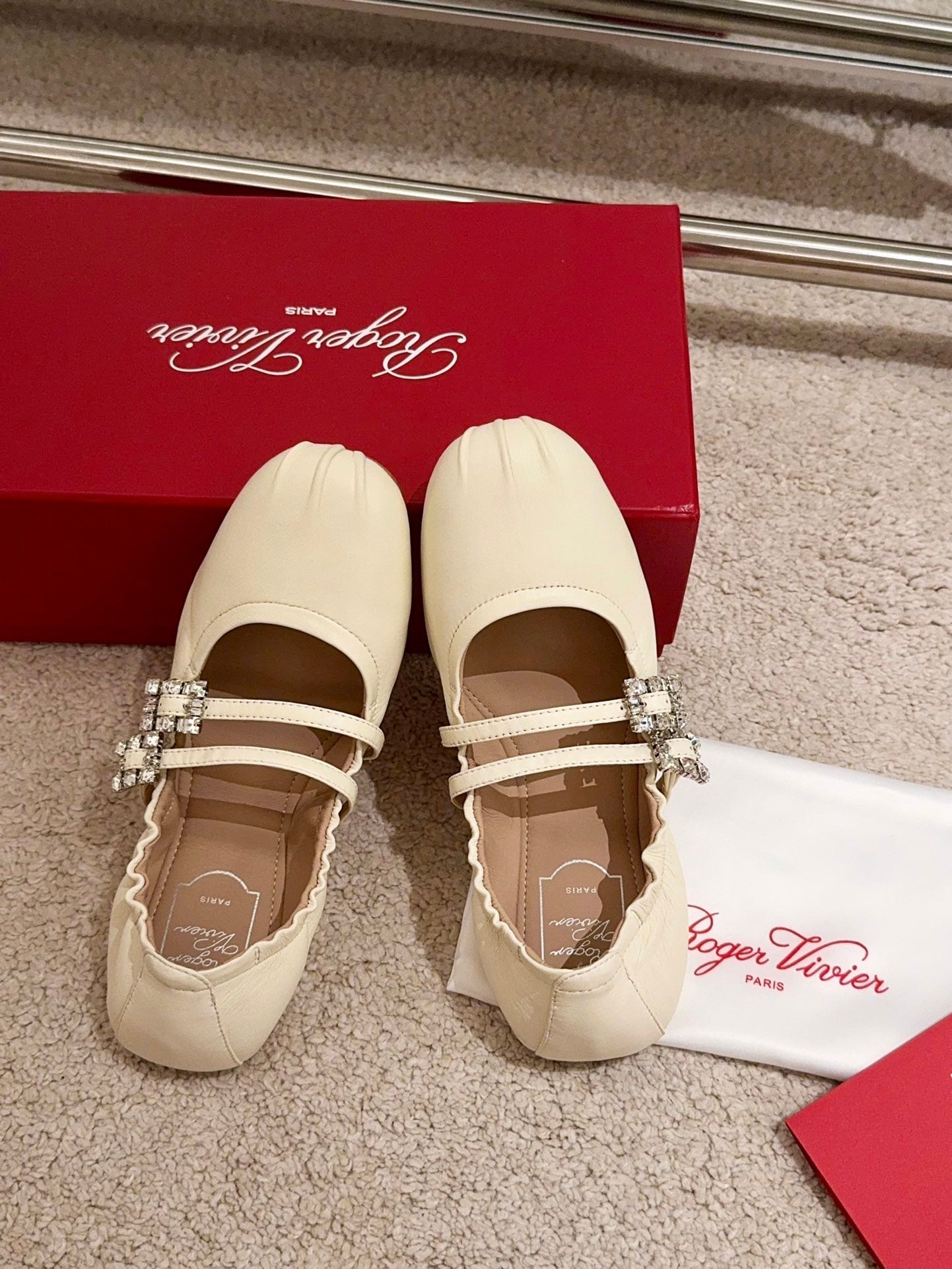 MARY JANES WITH TWO STRAPS IN BEIGE SOFT LAMBSKIN - 34