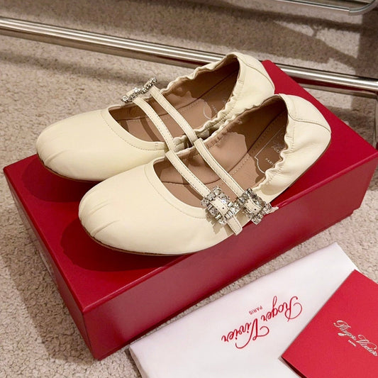 MARY JANES WITH TWO STRAPS IN BEIGE SOFT LAMBSKIN - 34
