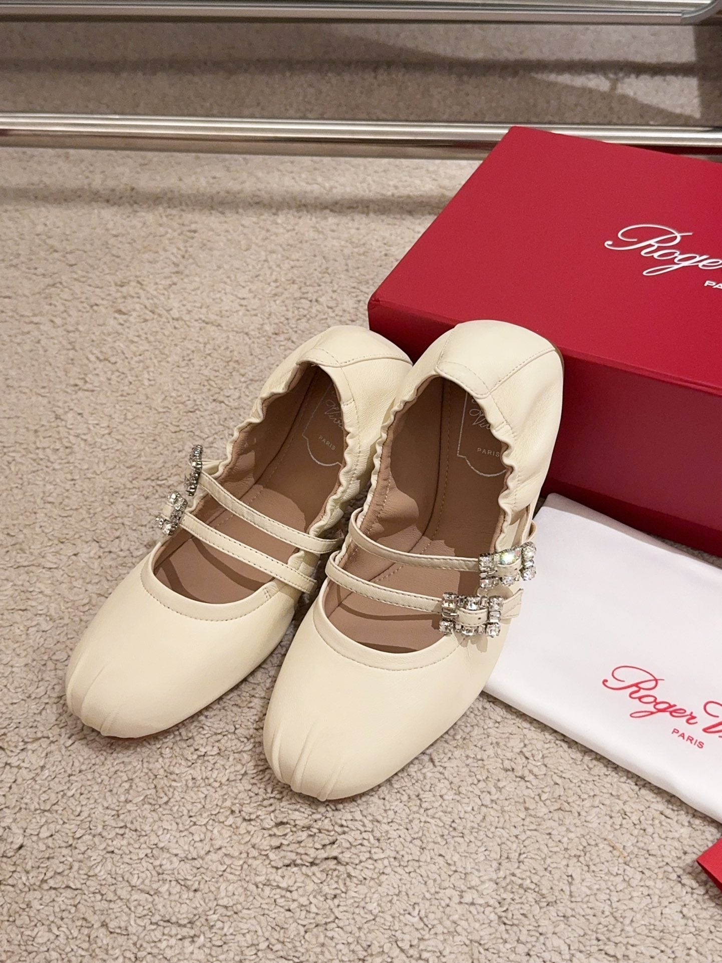 MARY JANES WITH TWO STRAPS IN BEIGE SOFT LAMBSKIN - 34