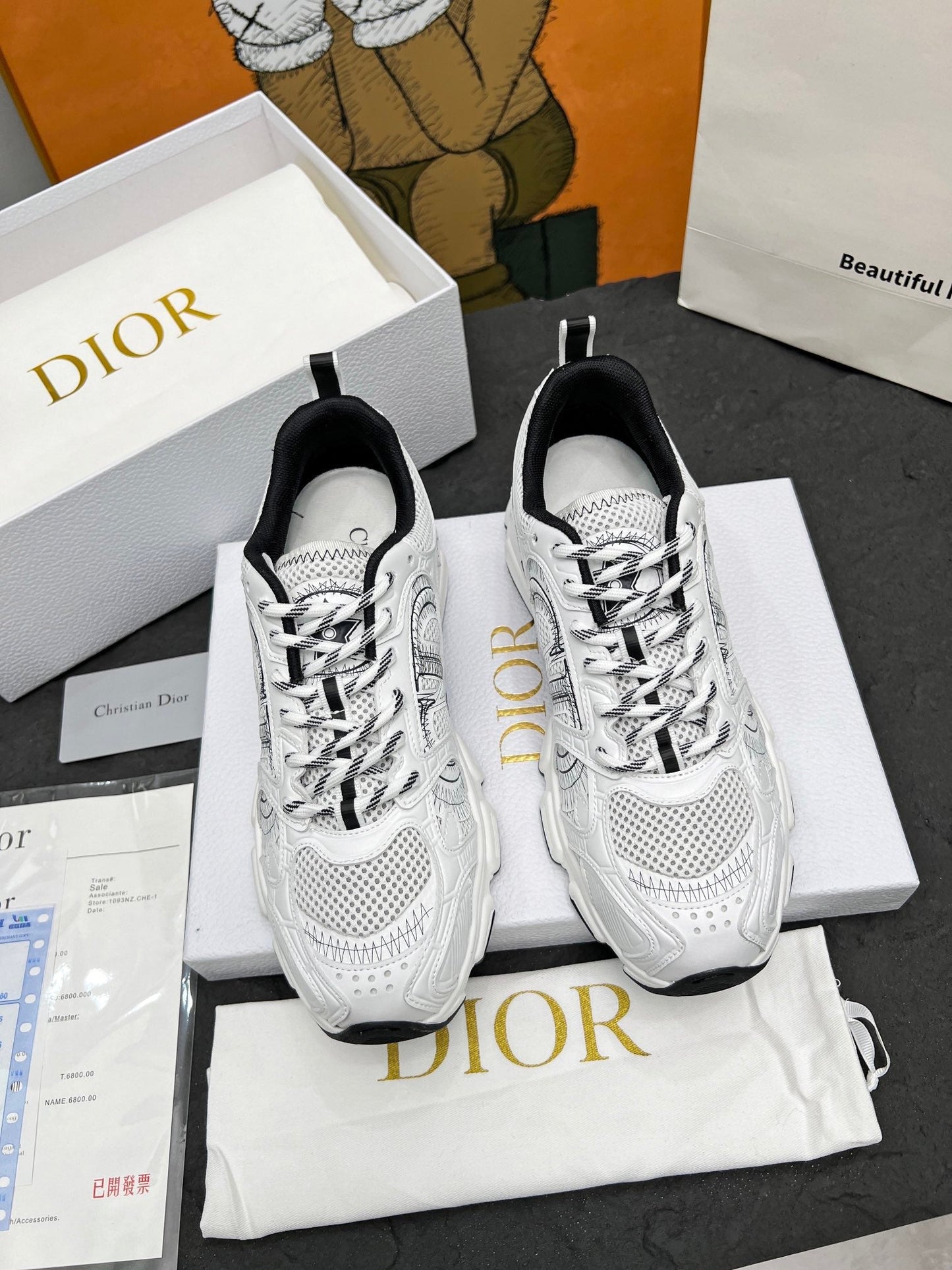CD CHRONO SNEAKERS IN WHITE AND BLACK MESH - 35