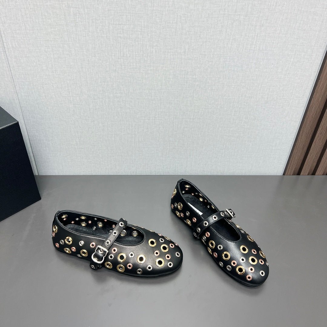 ALAIA MARY JANE SHOES IN BLACK LAMBSKIN GOLD MIX SILVER HARDWARE - 35