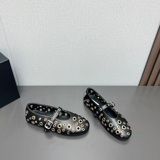 ALAIA MARY JANE SHOES IN BLACK LAMBSKIN GOLD MIX SILVER HARDWARE - 35